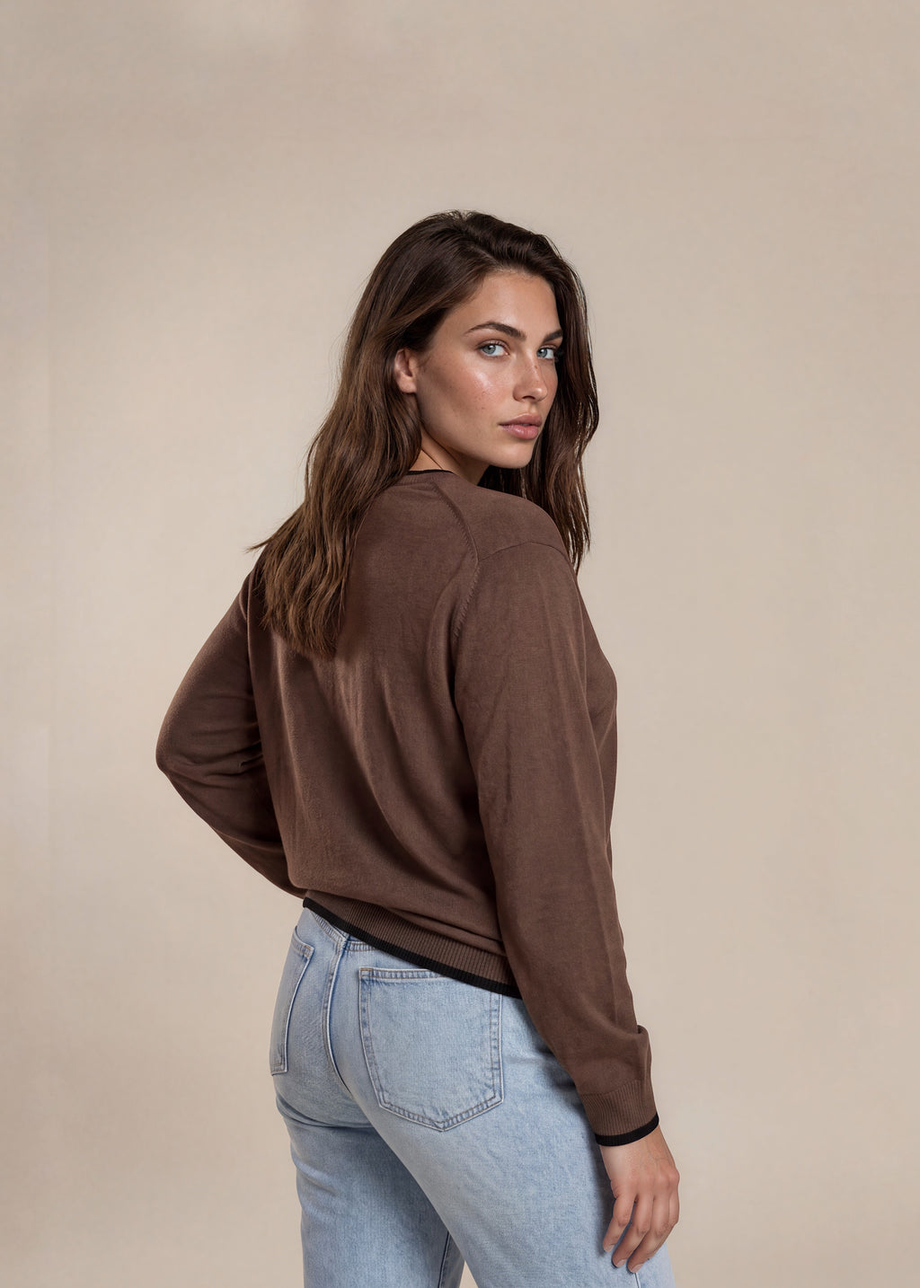 YSL Brown Crewneck Sweater with Black Trim