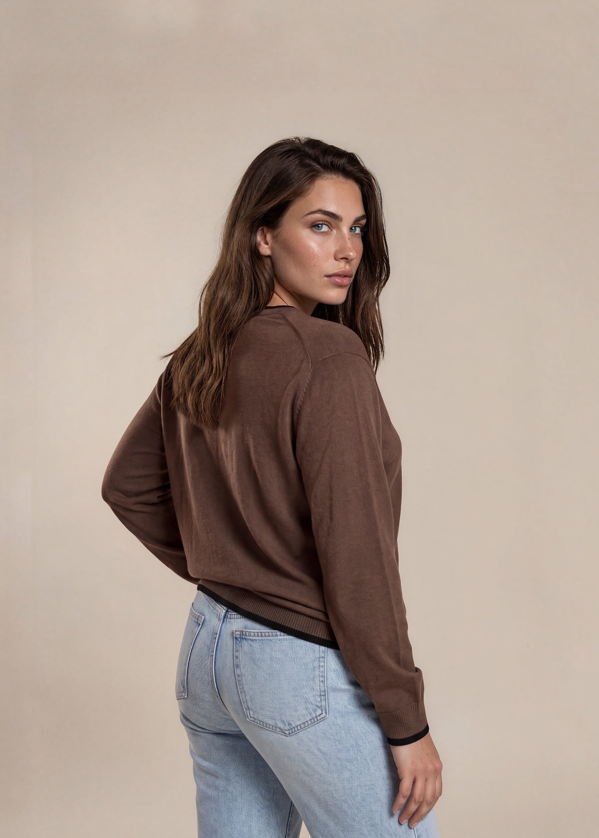 YSL Brown Crewneck Sweater with Black Trim