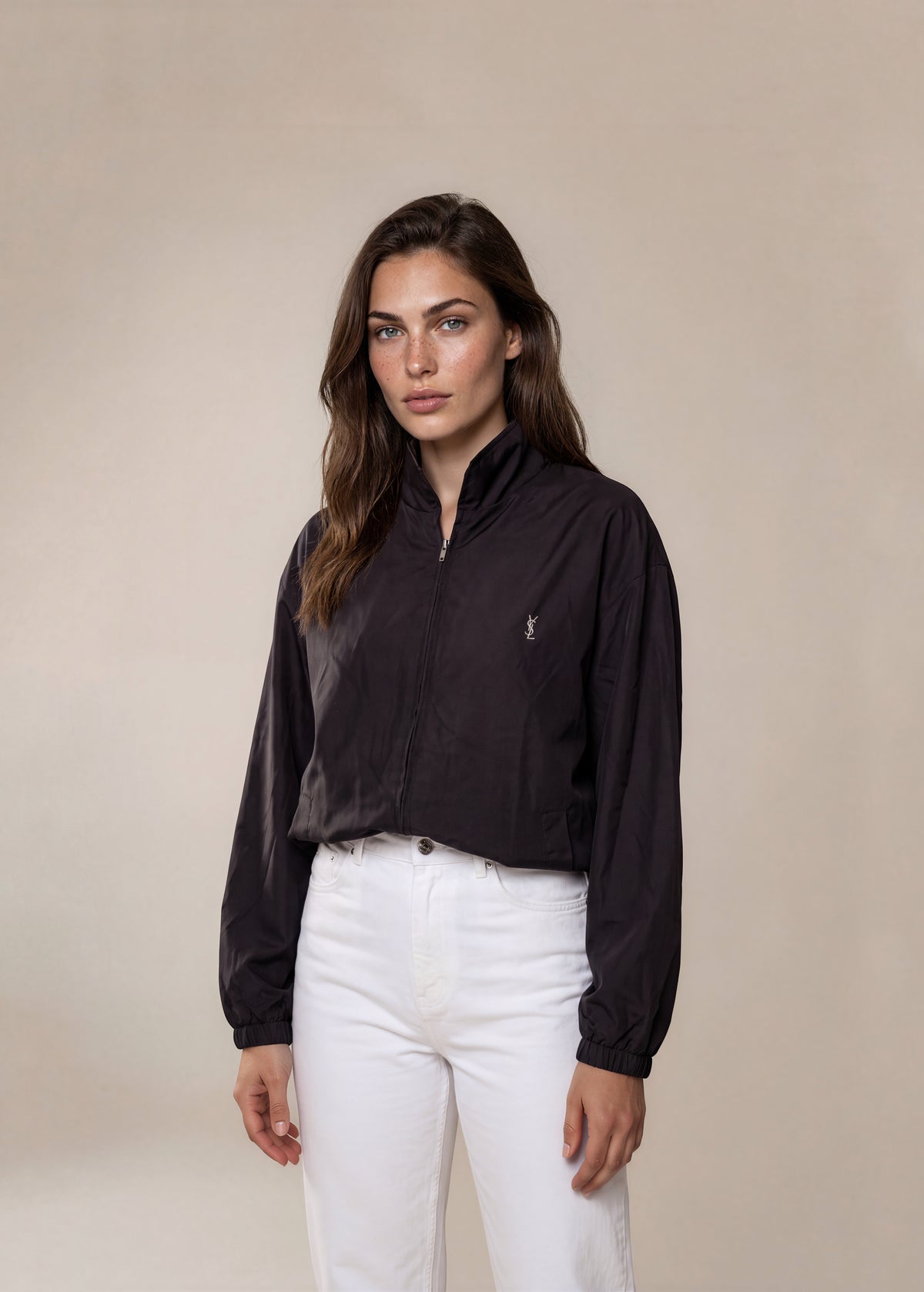 YSL Black and White Microplaid Reversible Bomber