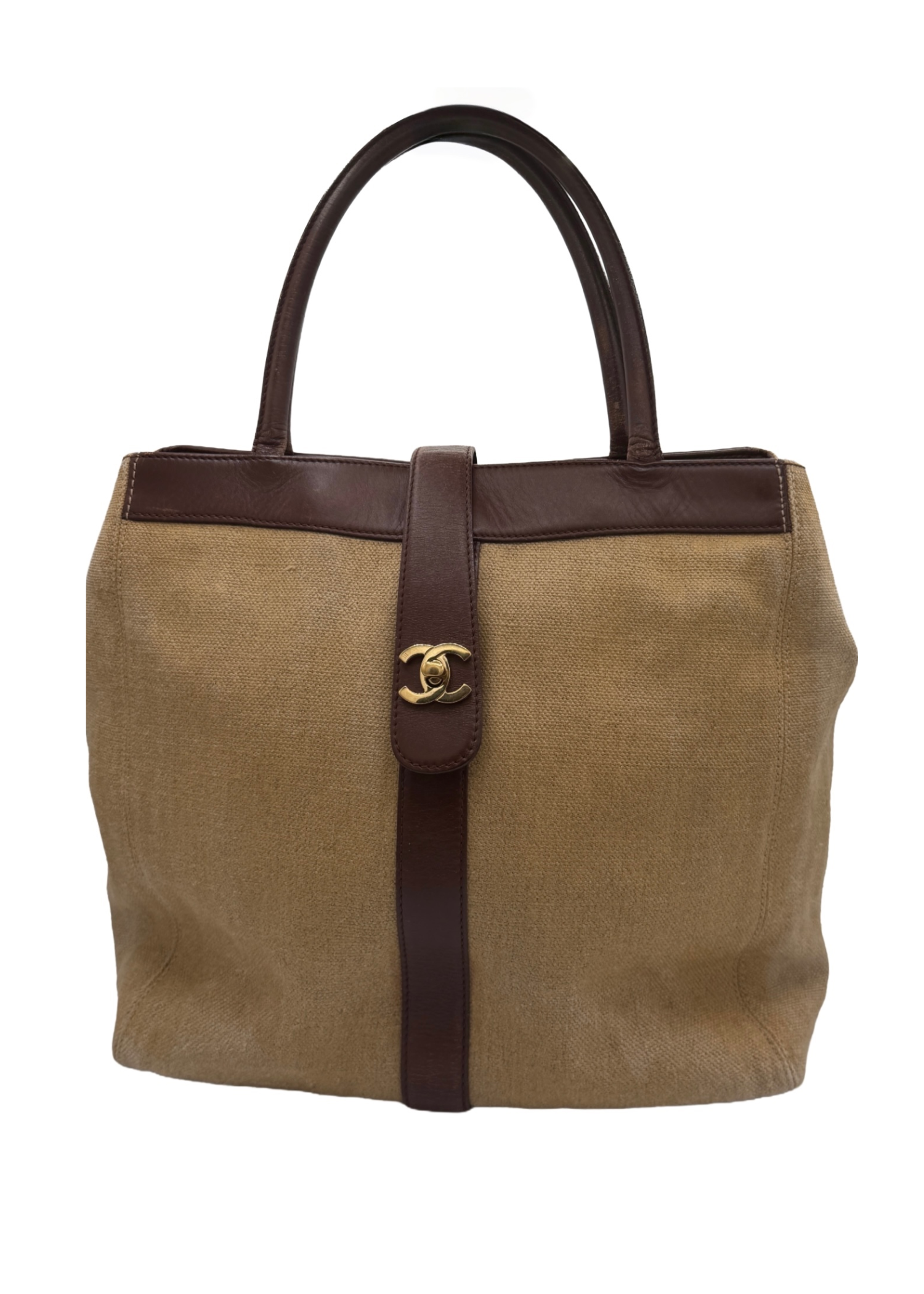 Chanel Brown Leather and Canvas Handbag