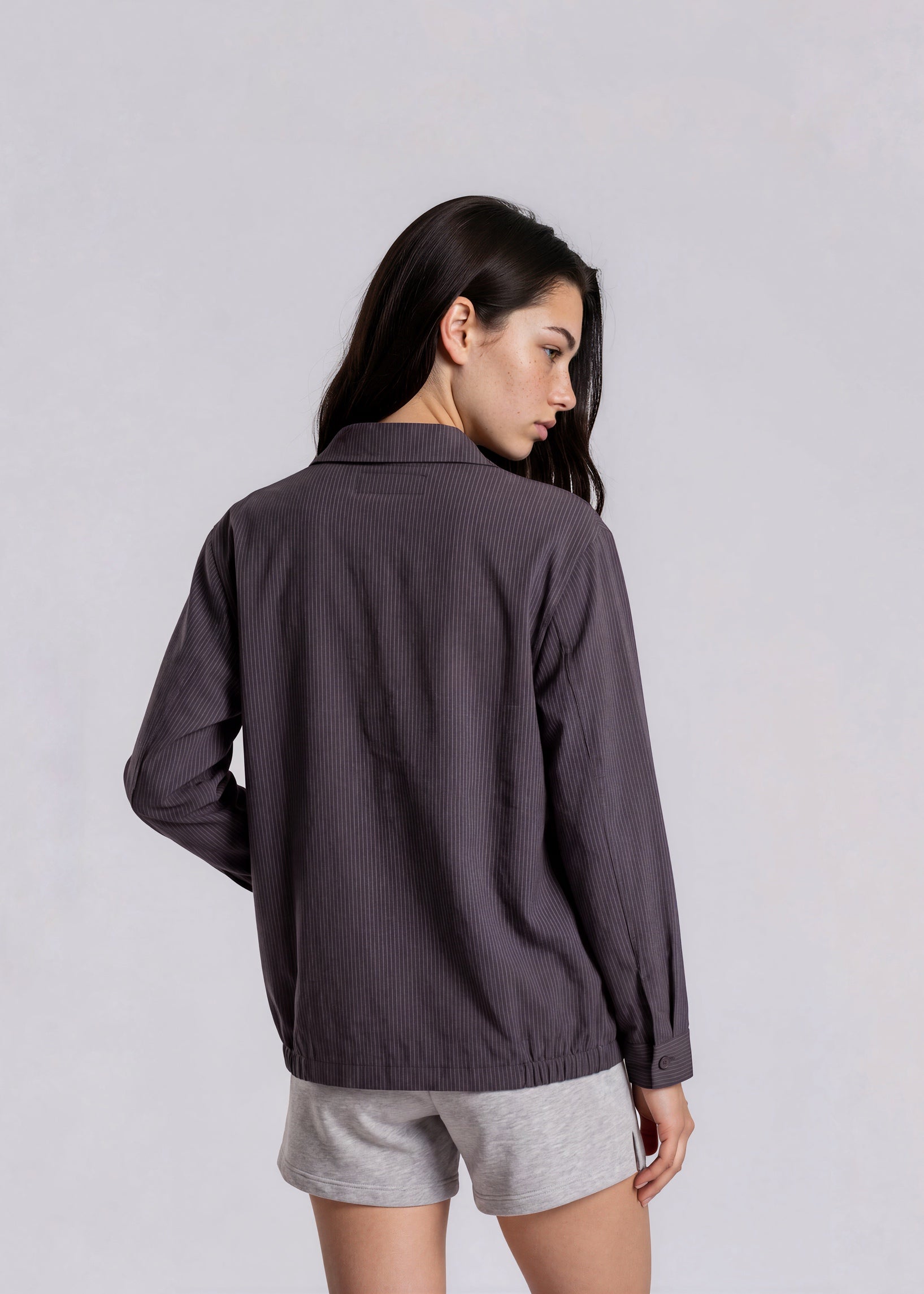 YSL Charcoal Striped Classic Collared Bomber