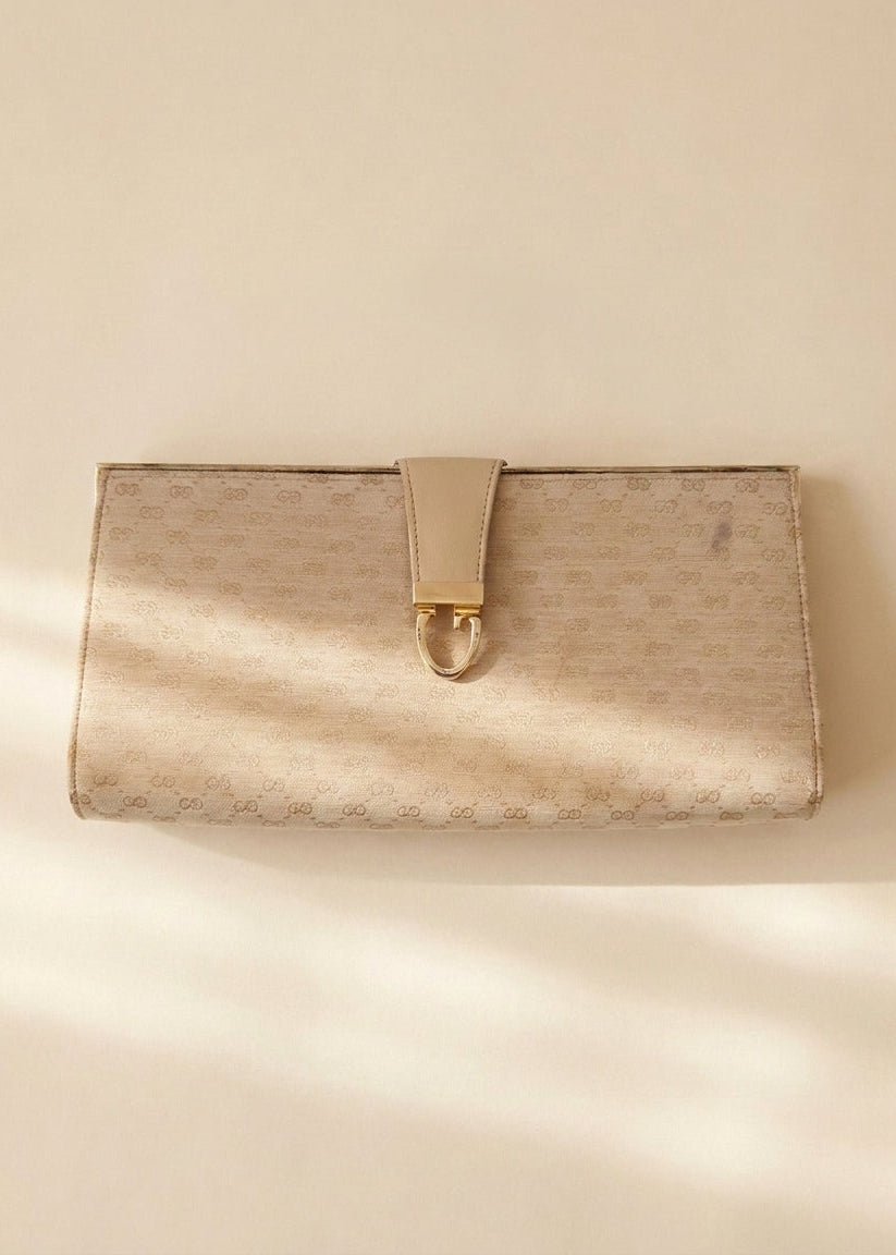 Gucci White Monogram Clutch with Chain