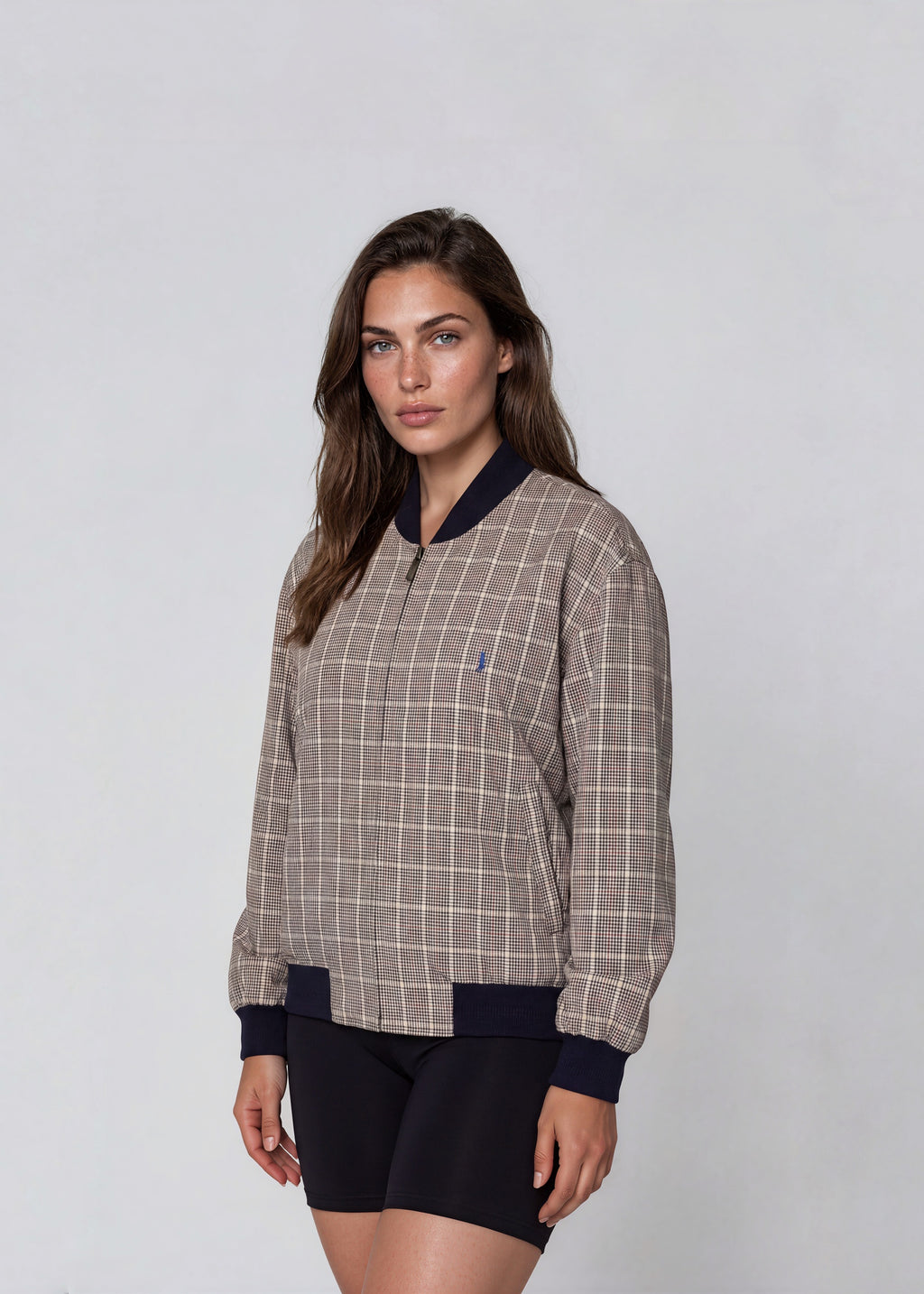 YSL Grey Plaid Black Knit Collared Bomber