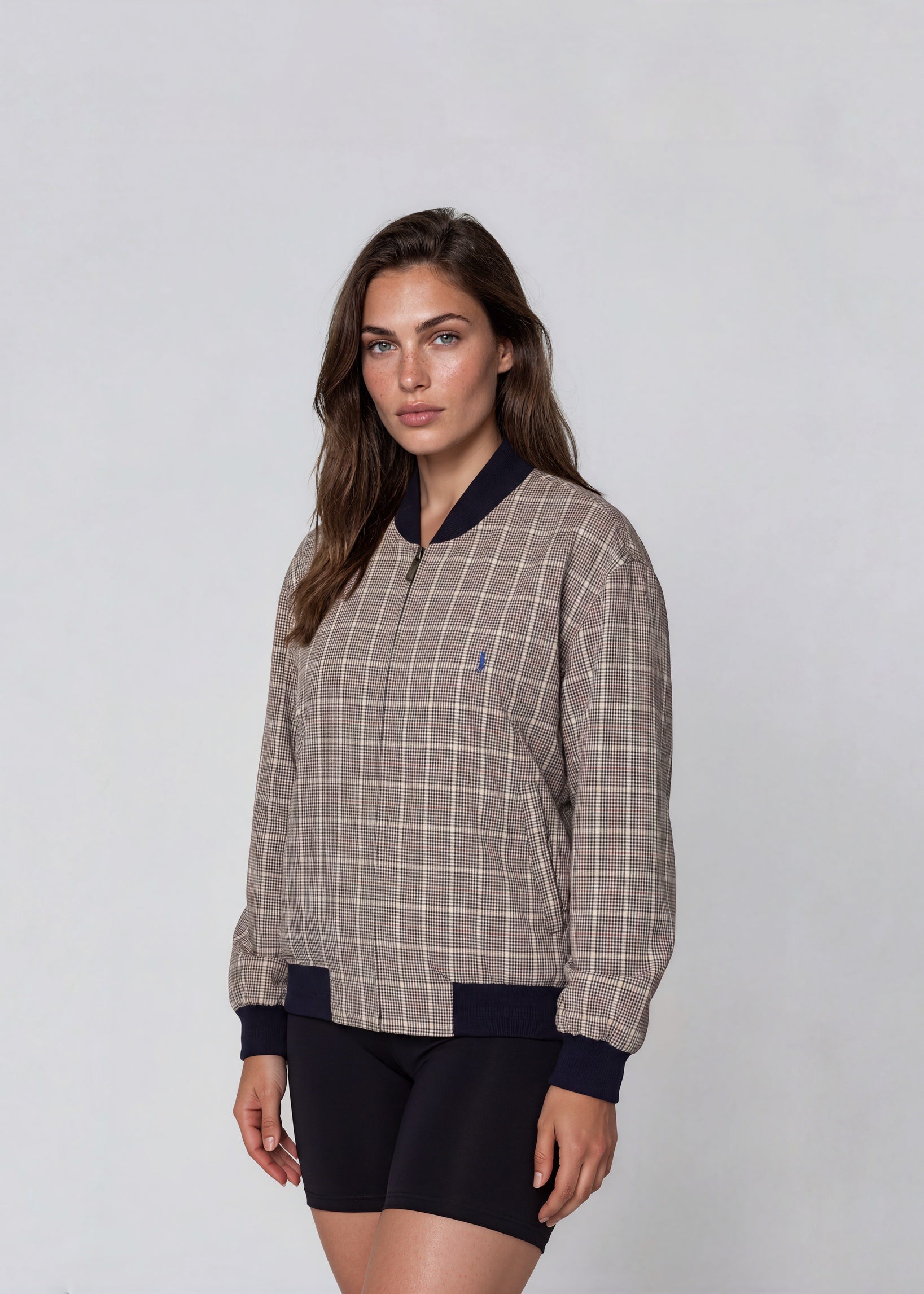 YSL Grey Plaid Black Knit Collared Bomber