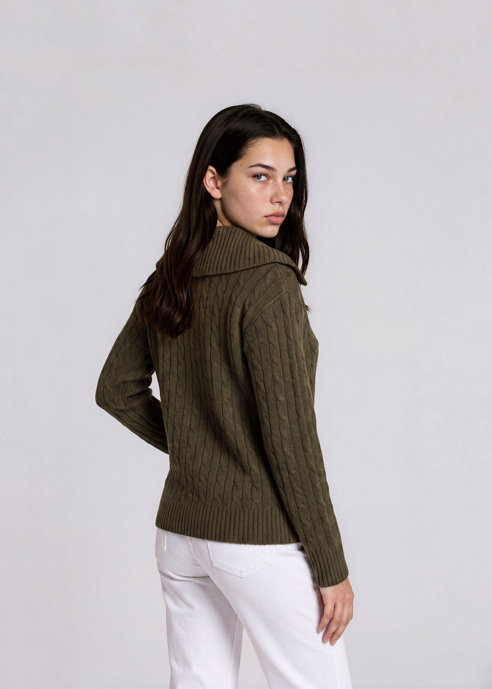 Ralph Lauren Green Wool Off the Shoulder Sweater