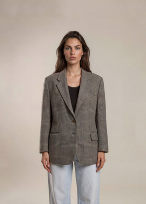 Black and White Plaid Printed Blazer