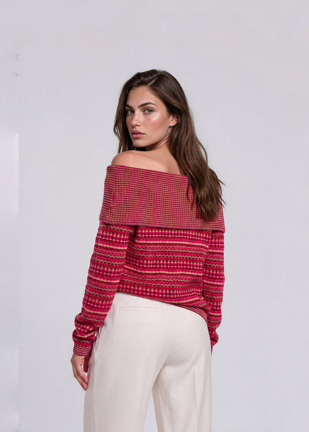 Missoni Red Printed Off Shoulder Sweater