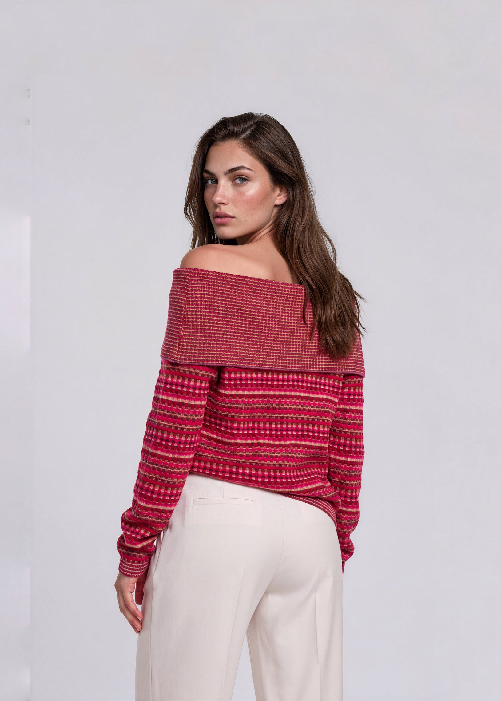 Missoni Red Printed Off Shoulder Sweater