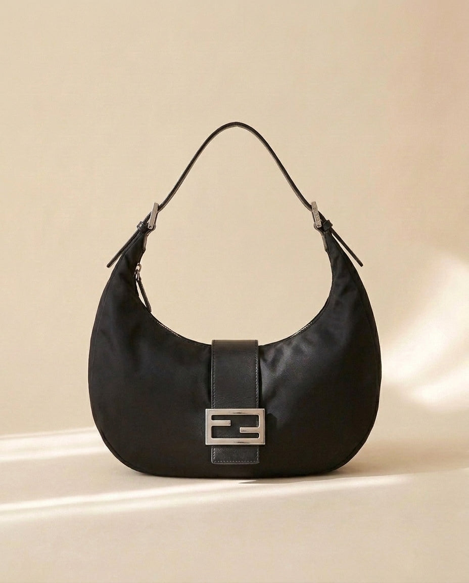 Fendi Black Cotton Baguette