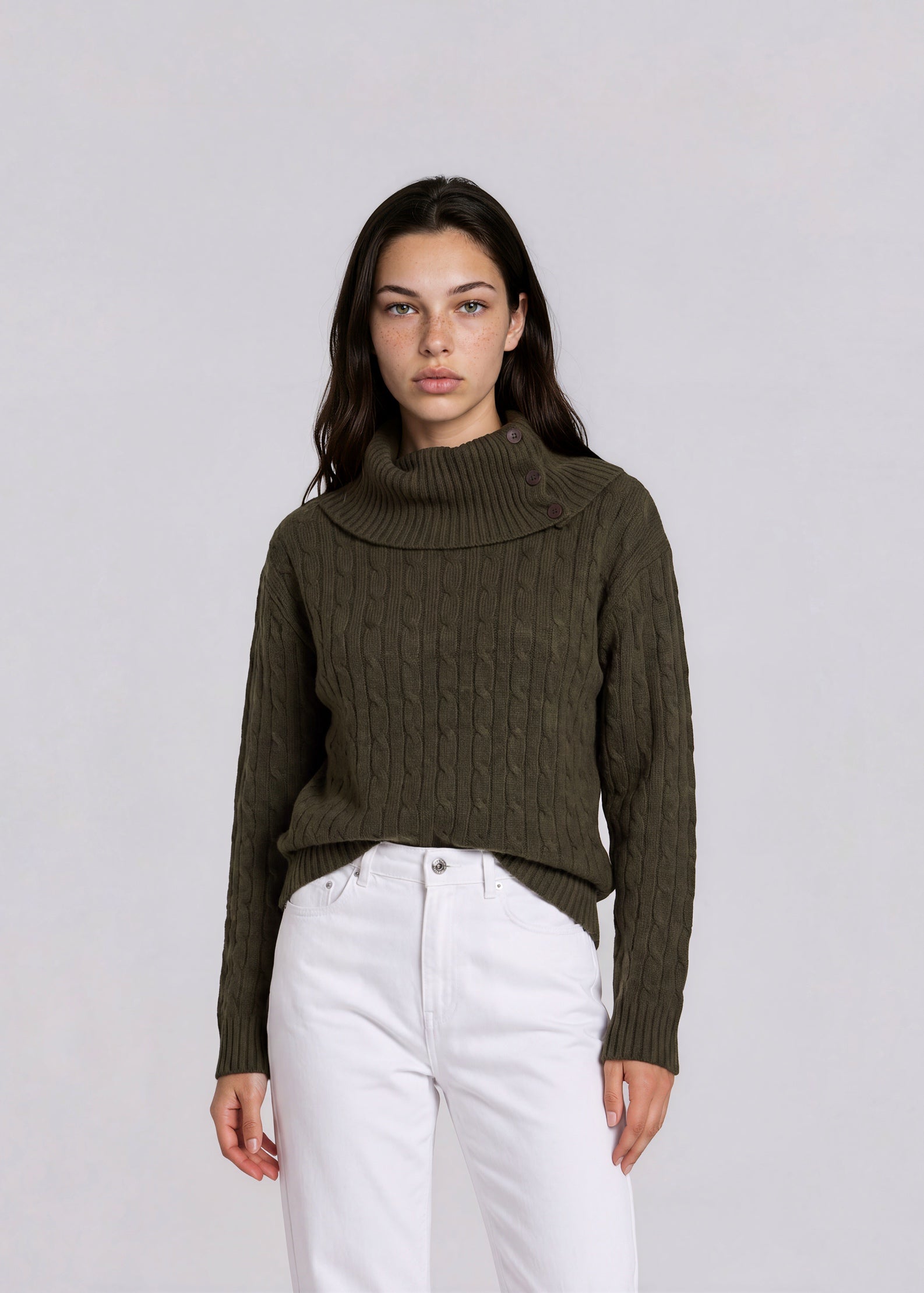 Ralph Lauren Green Wool Off the Shoulder Sweater