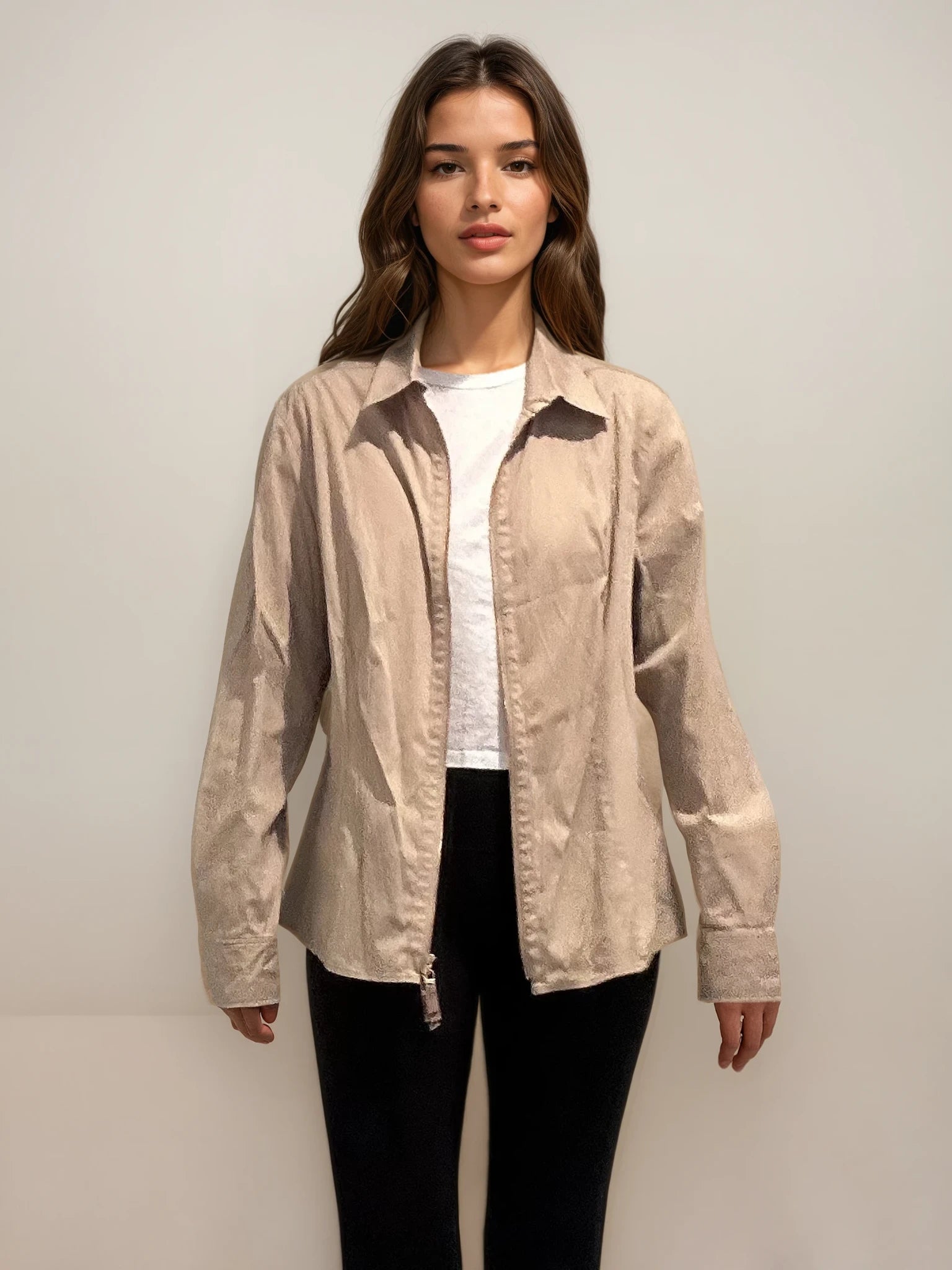 Escada Tan Zip Button Down
