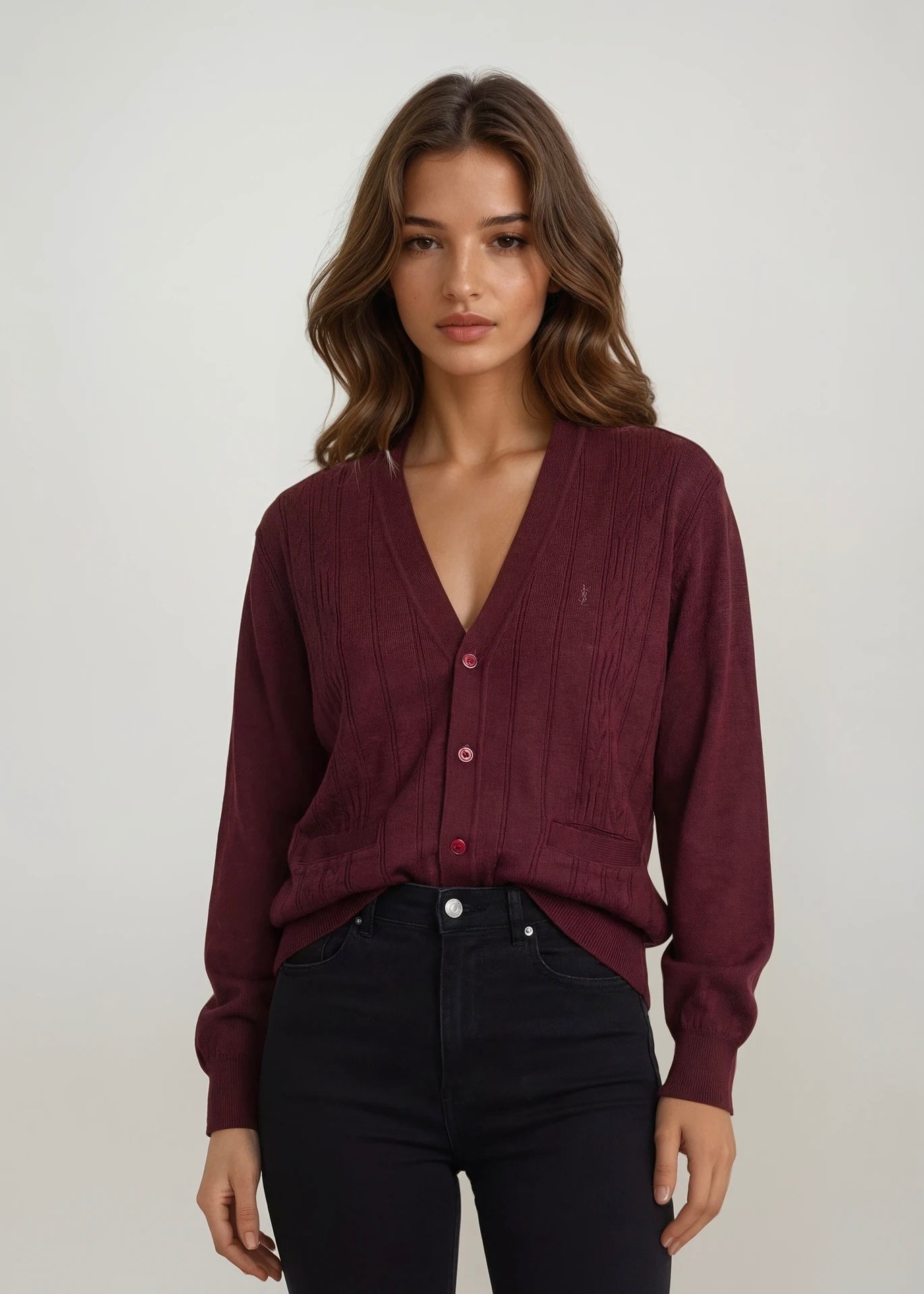 YSL Burgundy Button Cardigan