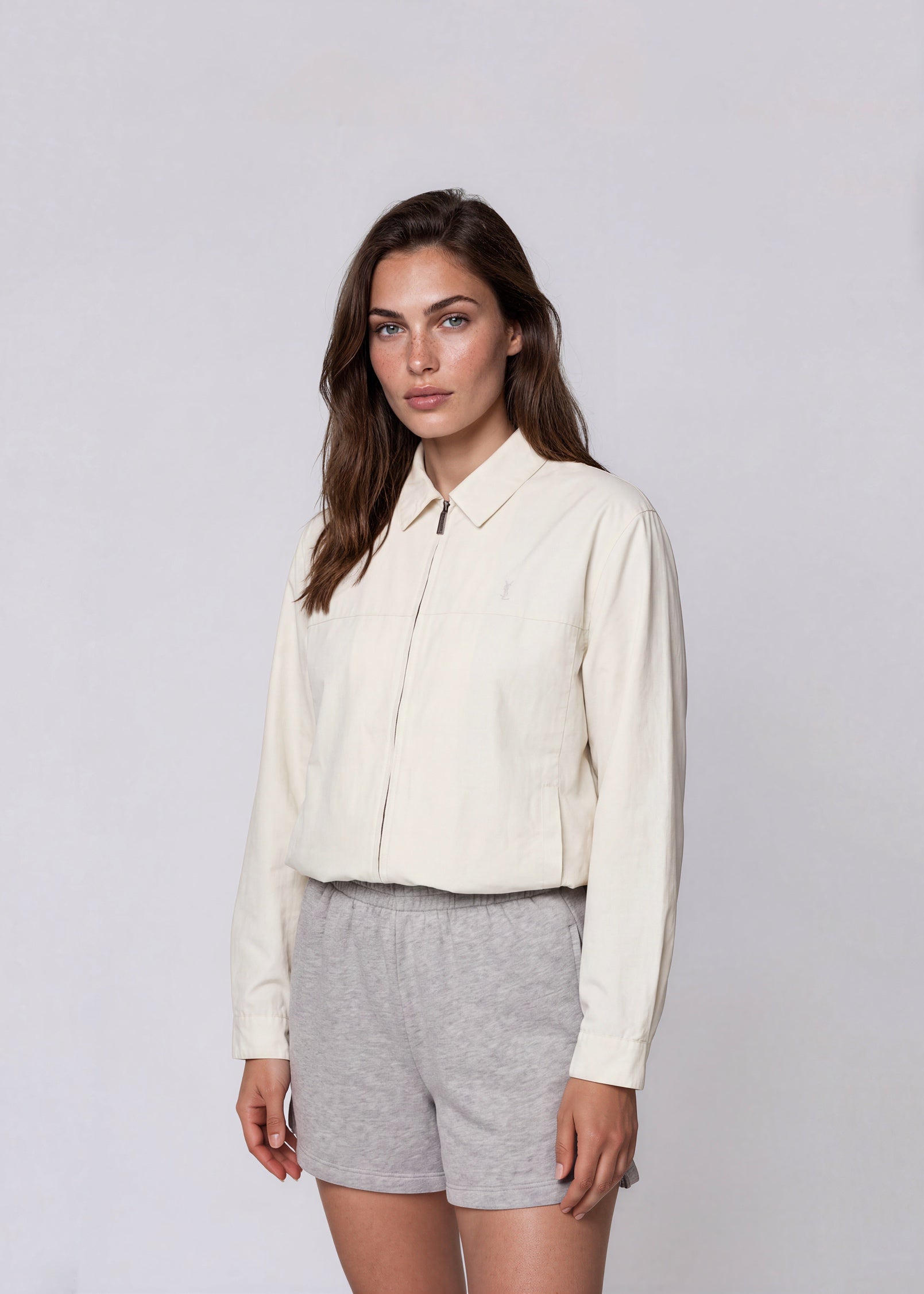 YSL Cream Classic Collared Bomber