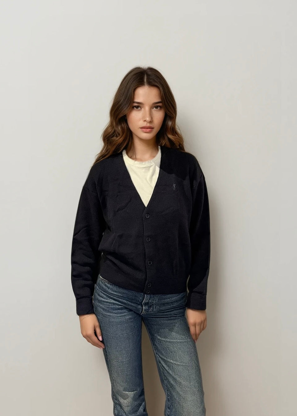 YSL Navy Button Cardigan