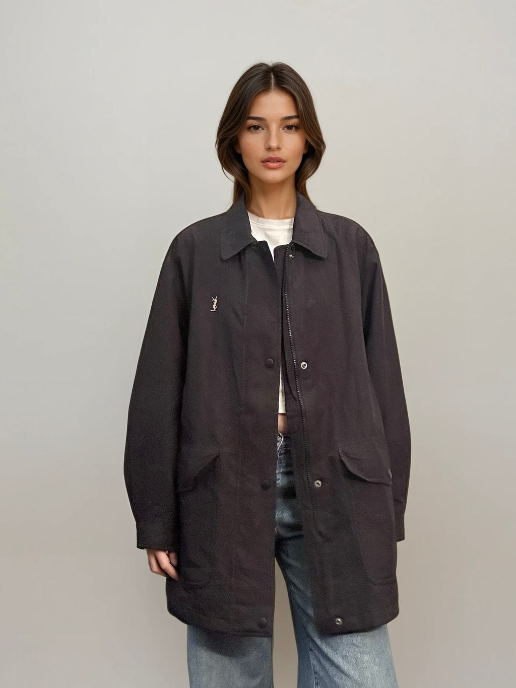 YSL Black Lined Button Bomber