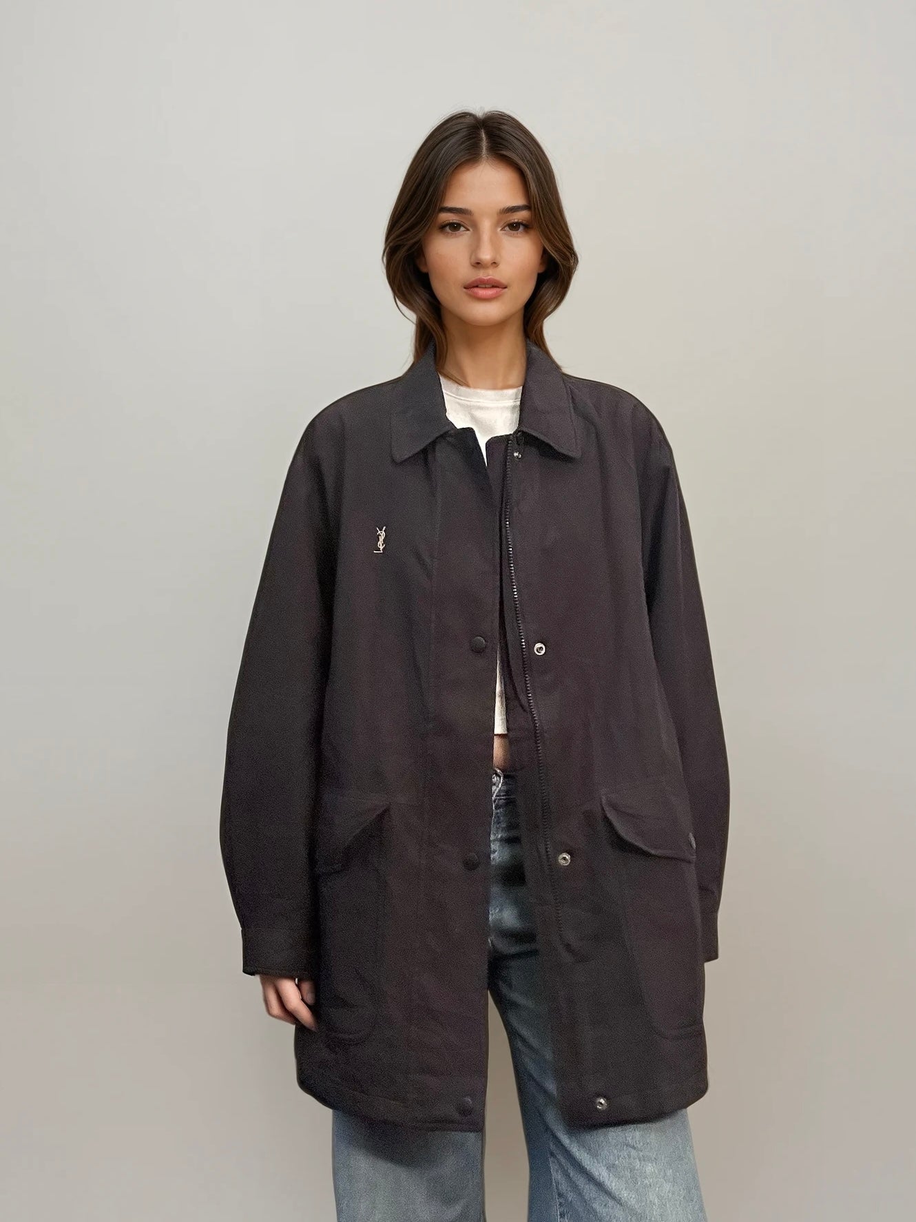 YSL Black Lined Button Bomber