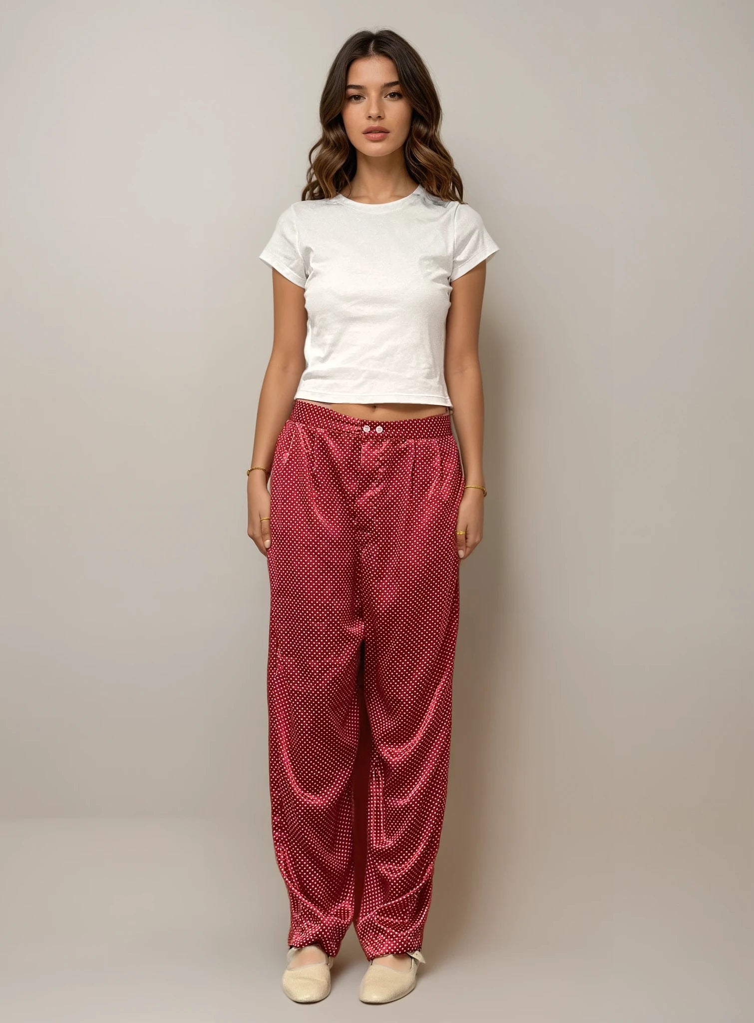Dior Red and White Polka Dot Pants
