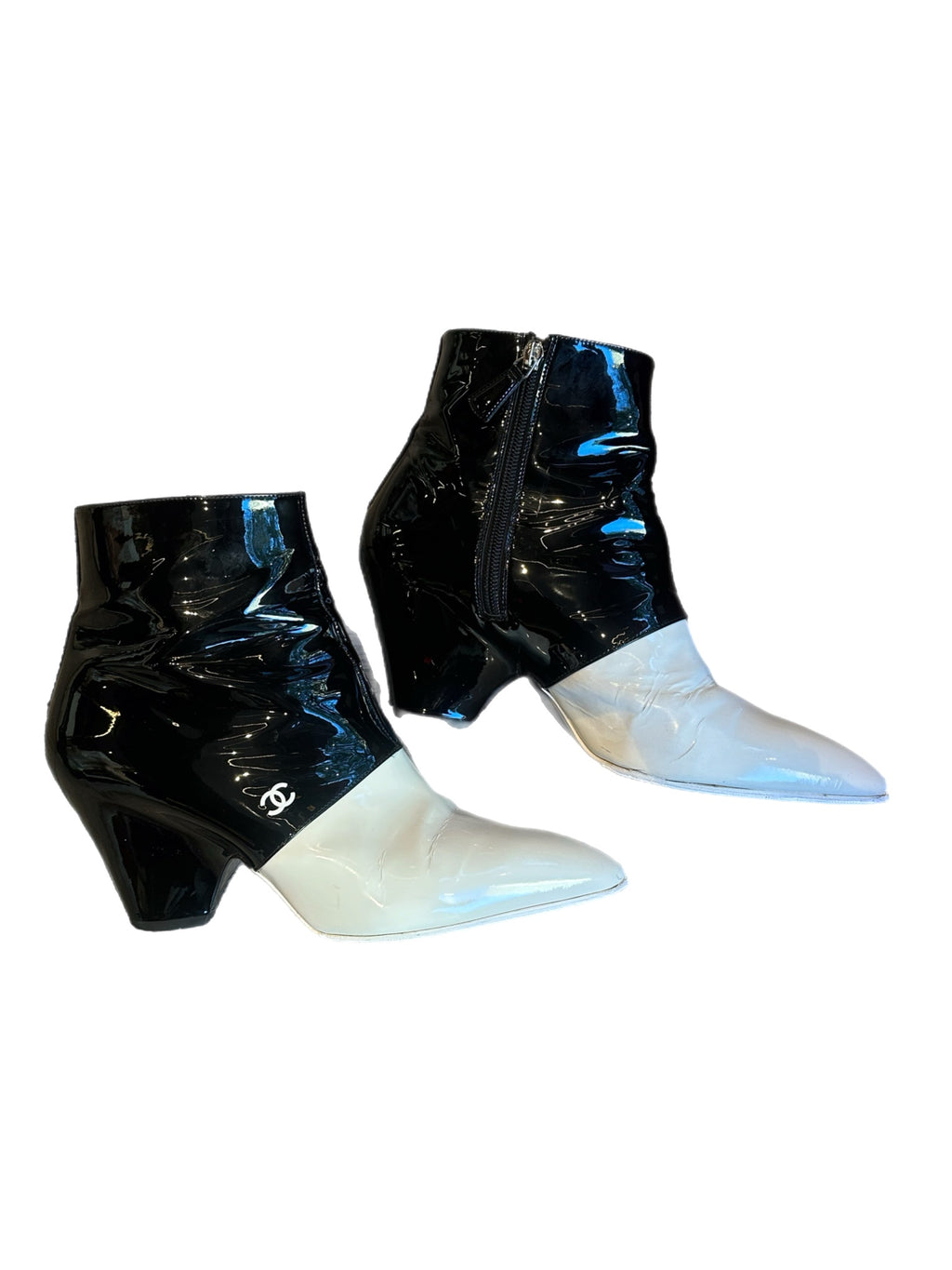 Chanel Patent Leather Contrast Booties