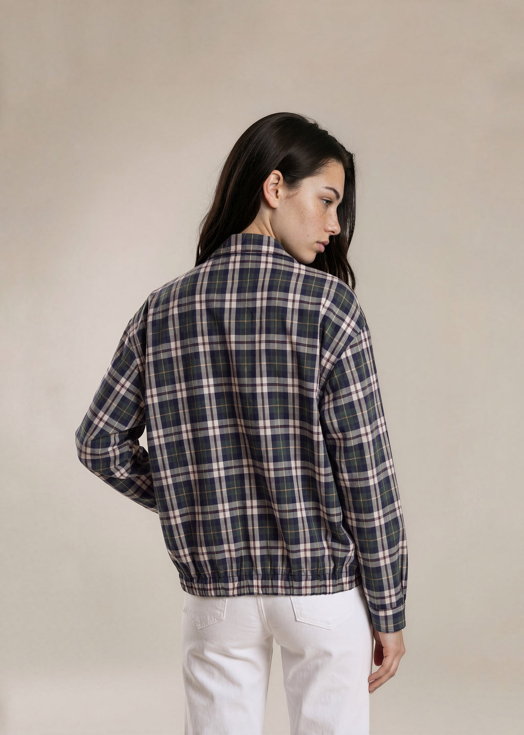 YSL Green and White Plaid Collared Bomber
