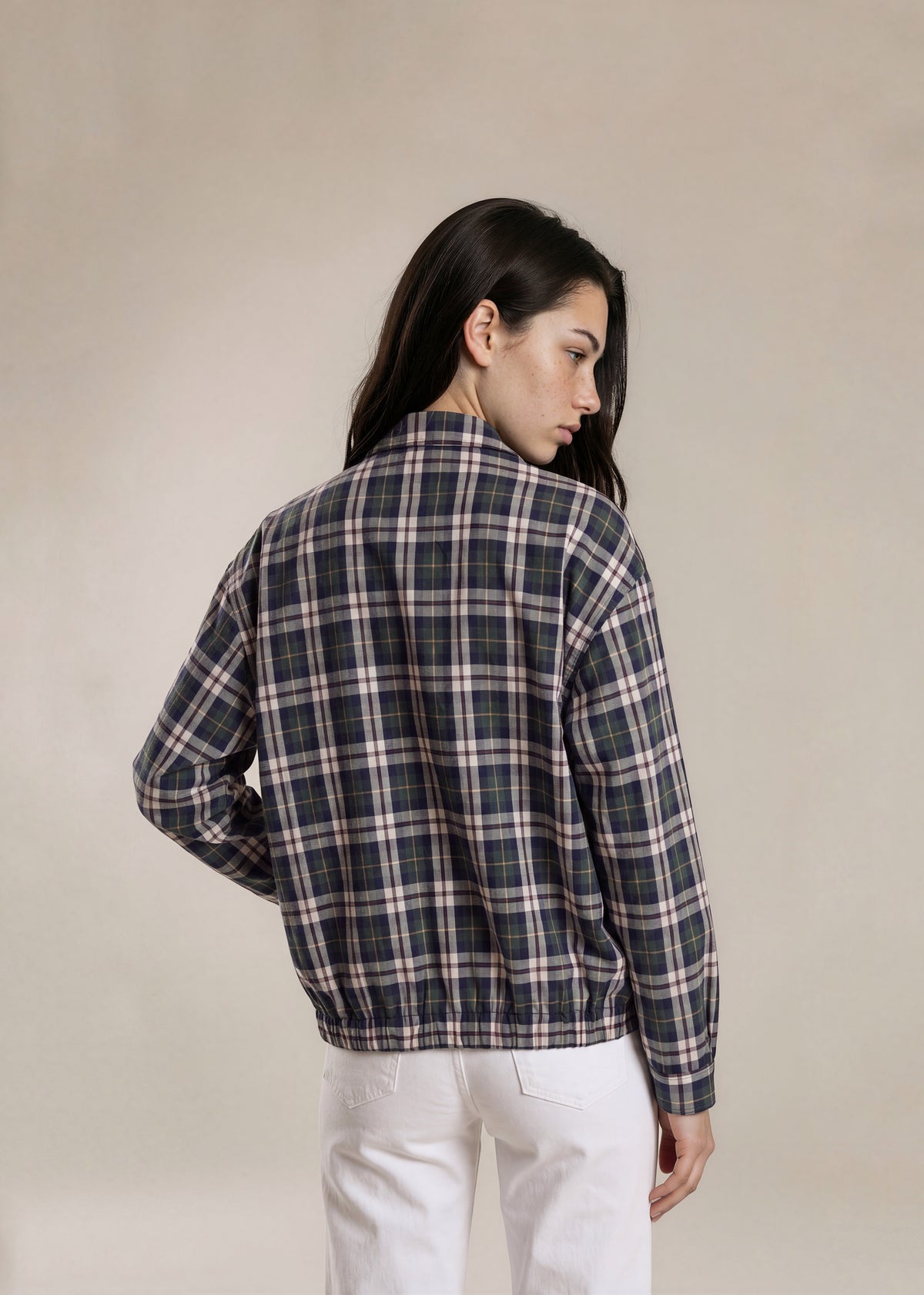 YSL Green and White Plaid Collared Bomber