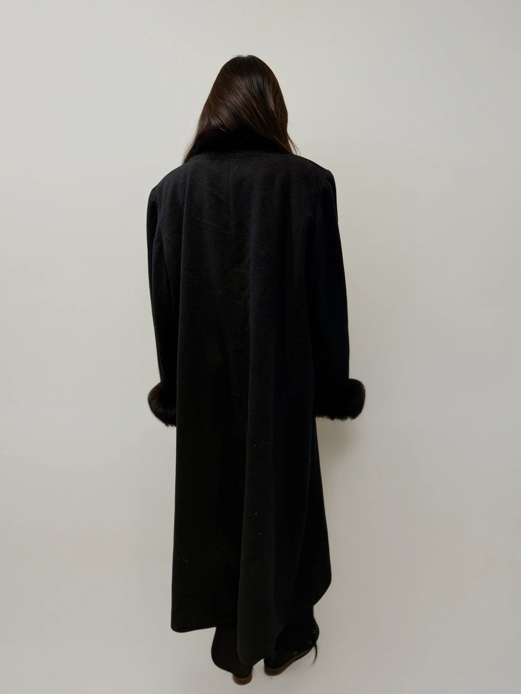 Black Wool and Fox Fur Coat