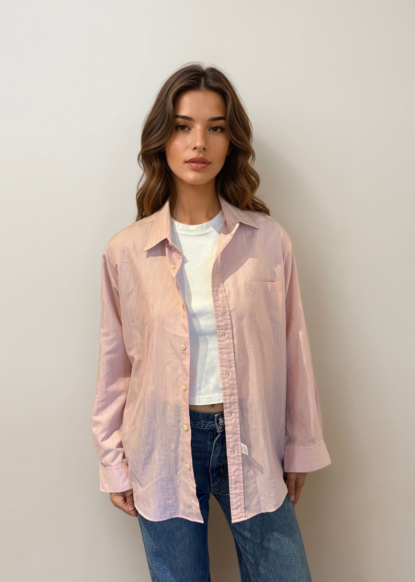 YSL Pink Monogram Button Down