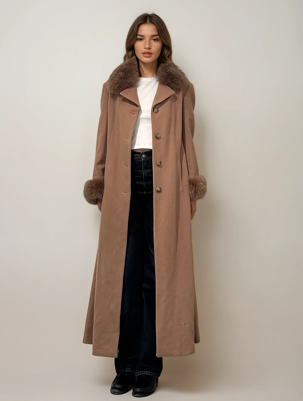 Caramel Fur and Wool Coat