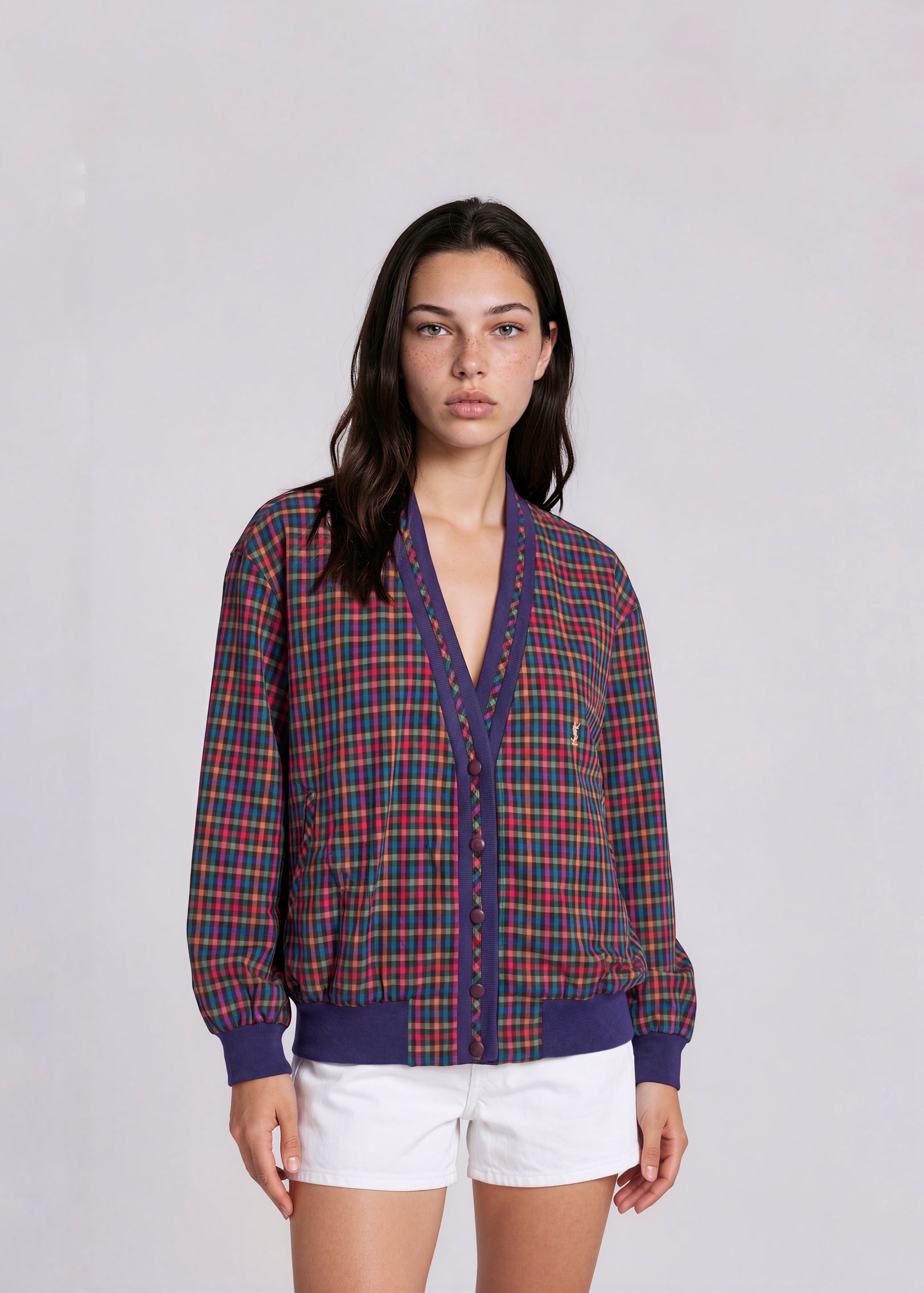 YSL Multicolor Plaid Cardigan