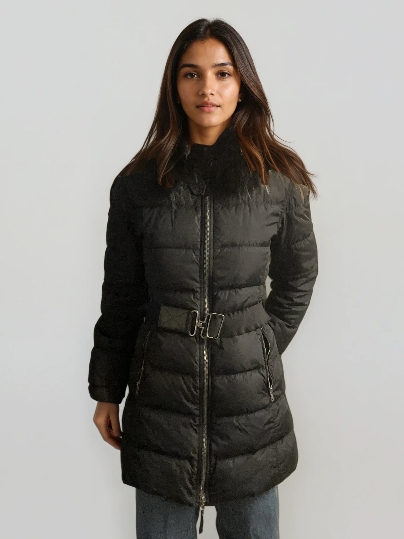 Prada Navy Belted Puffer
