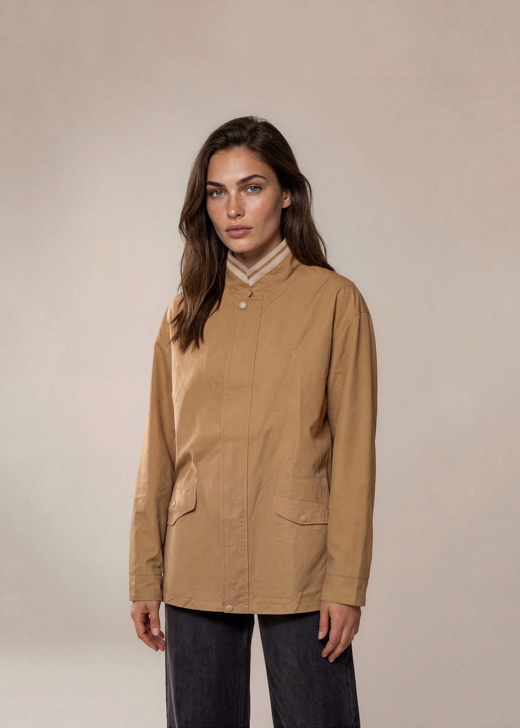 YSL Bronze and Beige Reversible Windbreaker Pocket Bomber