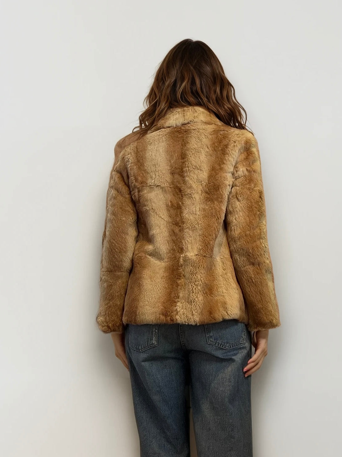 Tan and Cream Collared Fur Coat