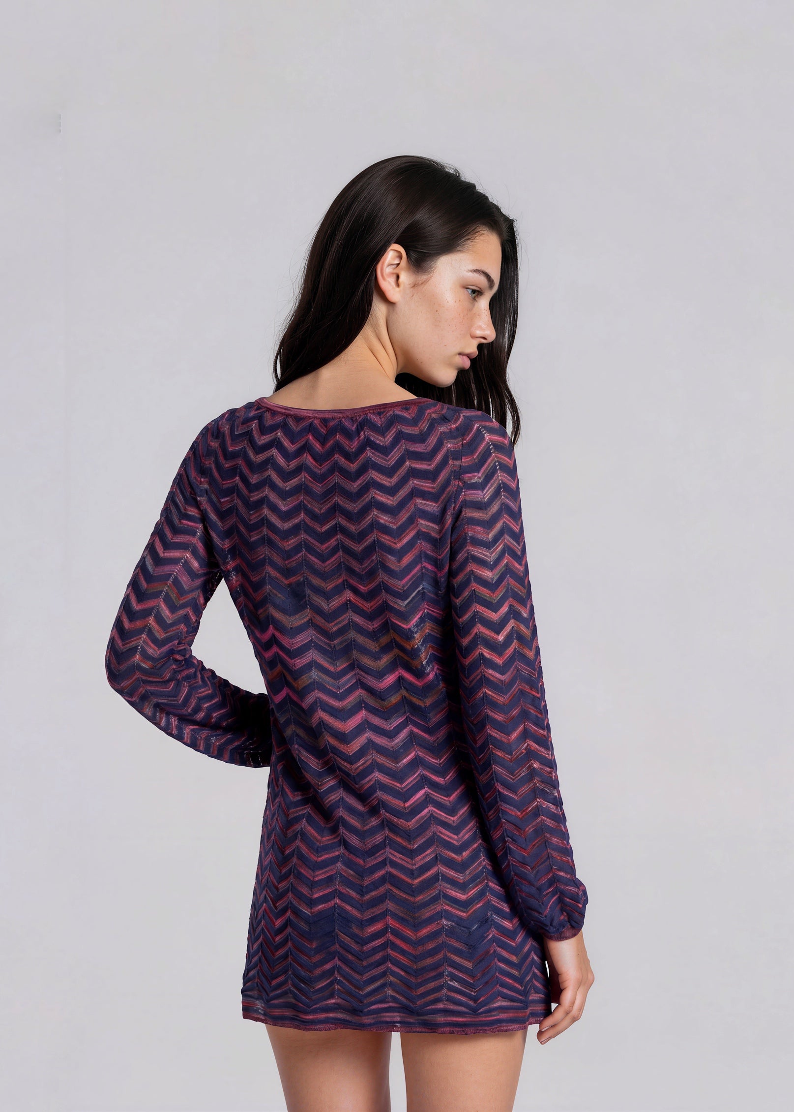 Missoni Navy and Pink Long Sleeve Dress