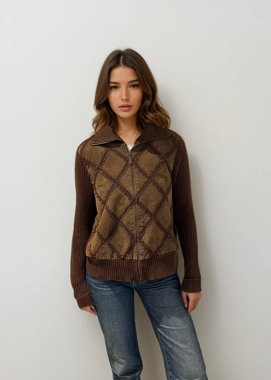 Brown Suede Crochet Jacket