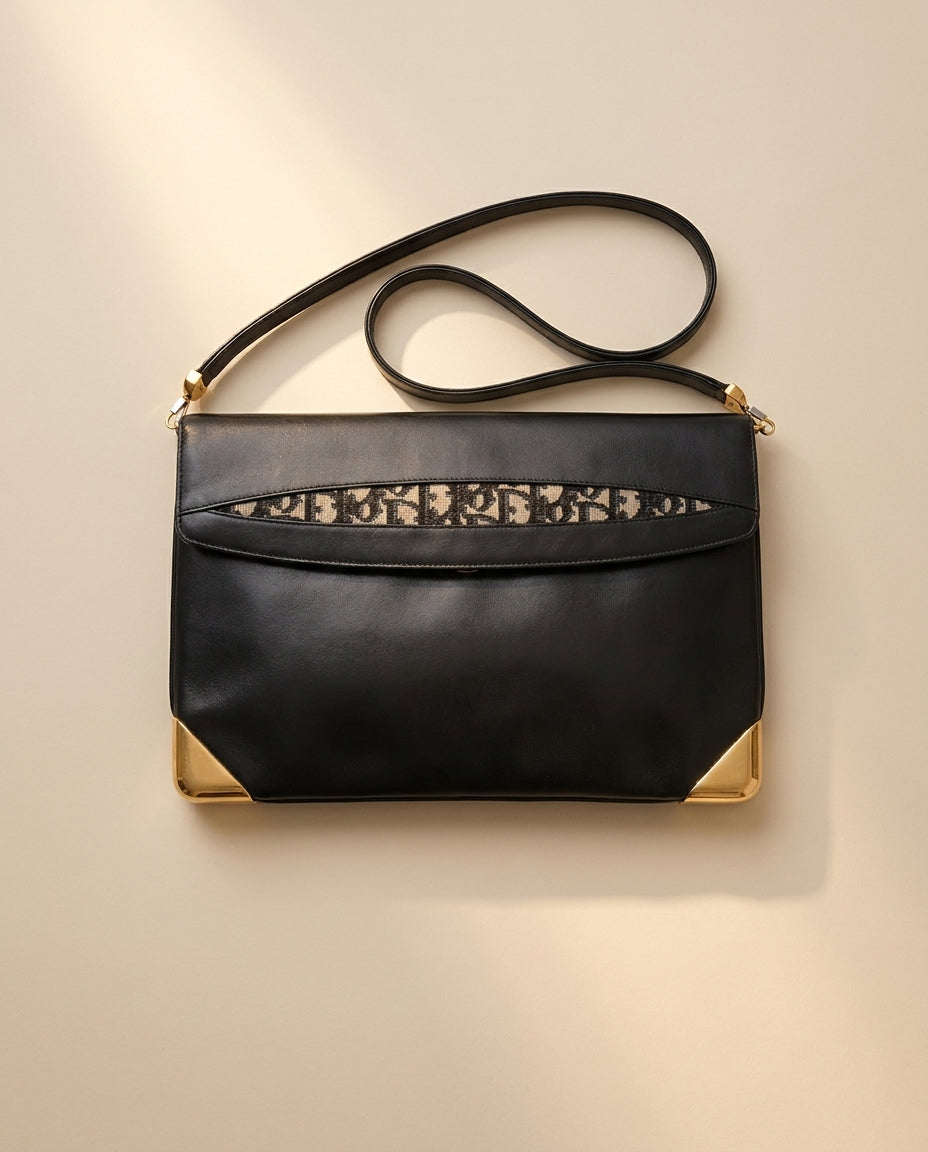 Dior Black Leather Trotter Shoulder Bag