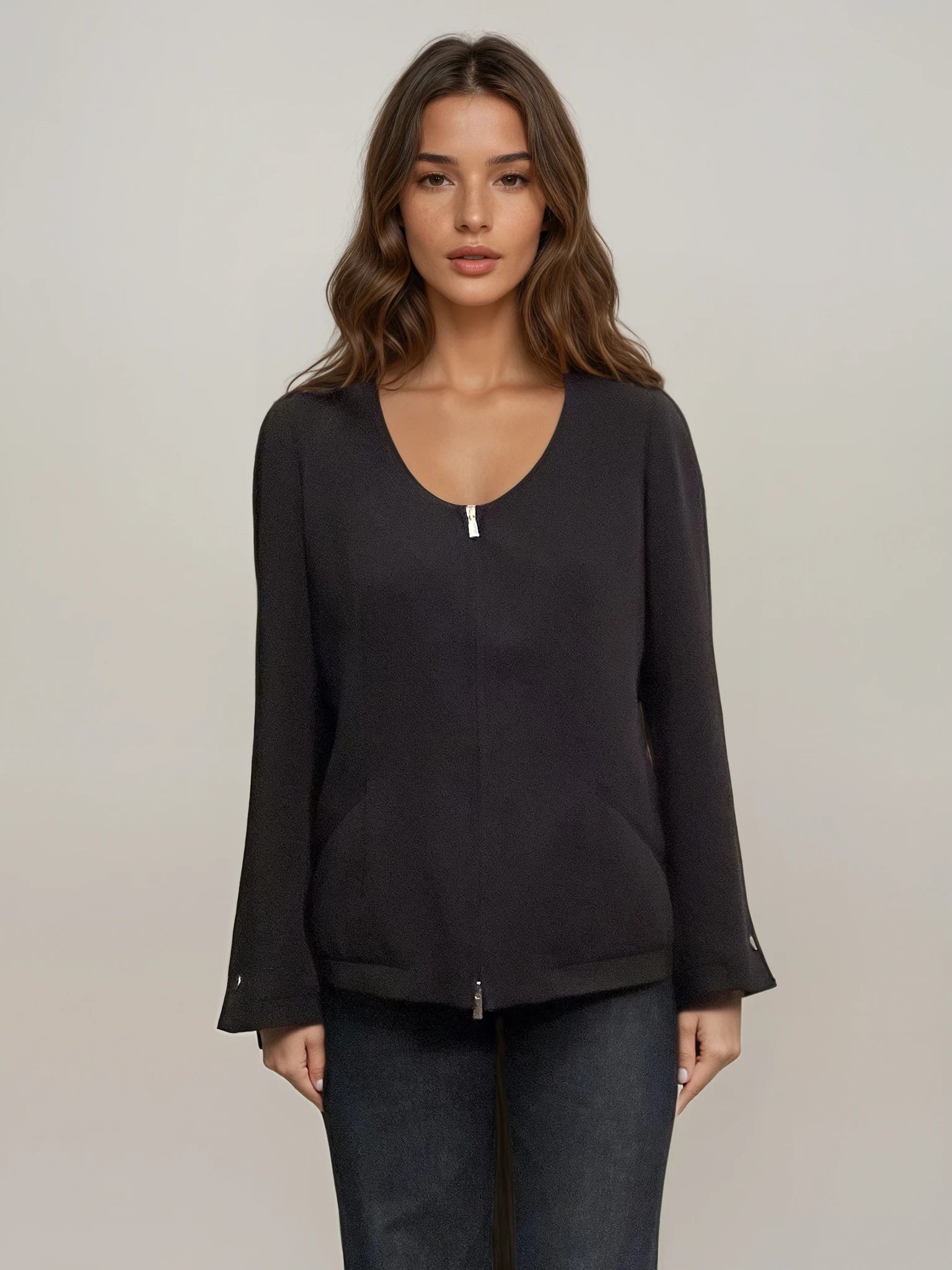 Armani Black Scoop Neck Double Zip Jacket