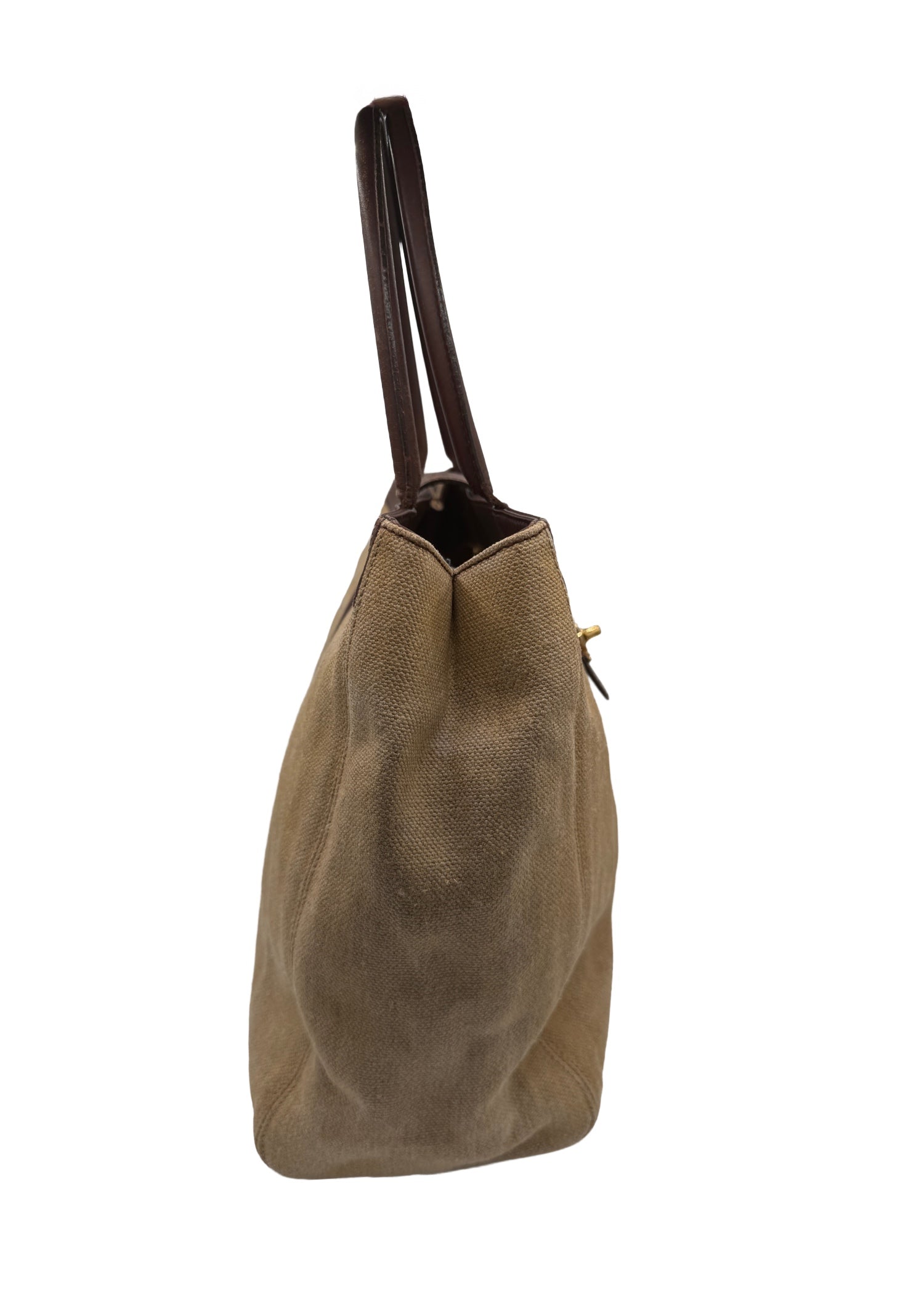 Chanel Brown Leather and Canvas Handbag