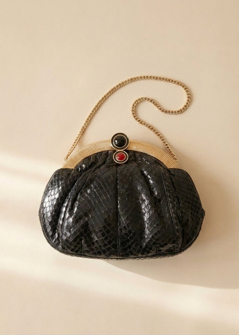 Judith Leiber Black Snakeskin Handbag