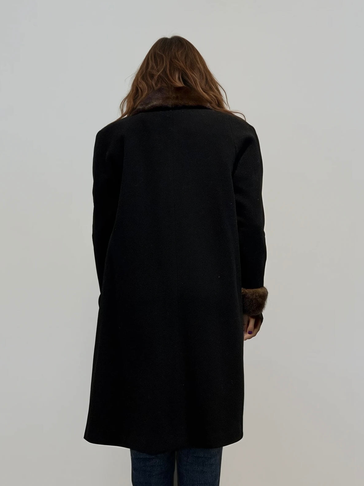 Black and Brown Wool and Mink Short Coat