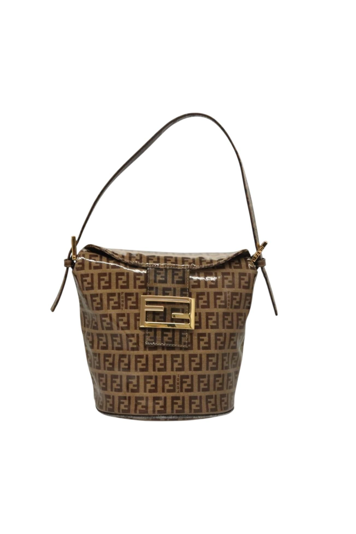 Fendi Brown Zucchino Patent Baguette