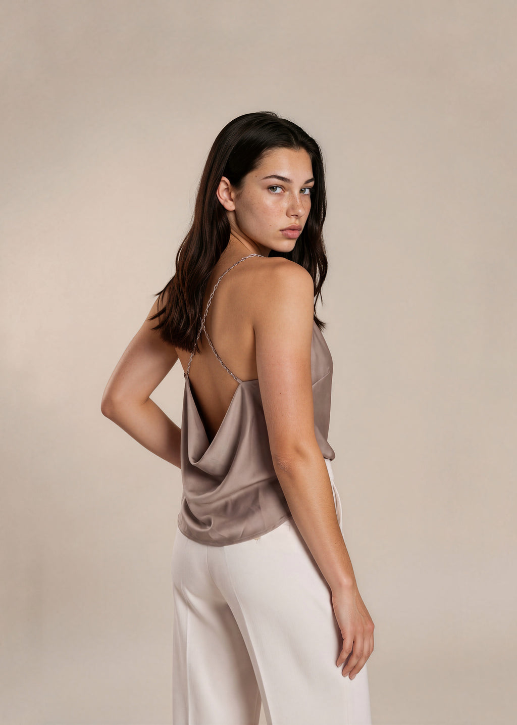 Yigal Tan Cowl Neck Top
