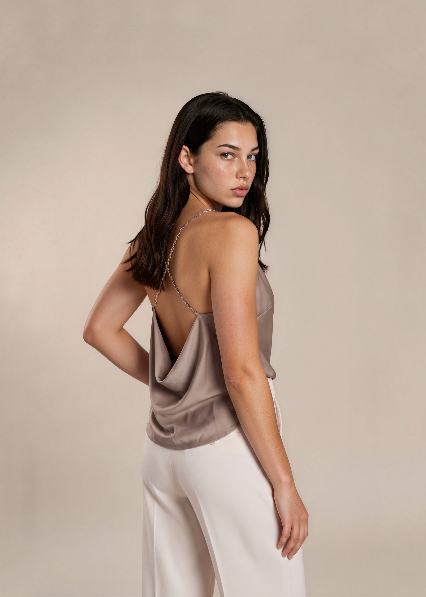 Yigal Tan Cowl Neck Top