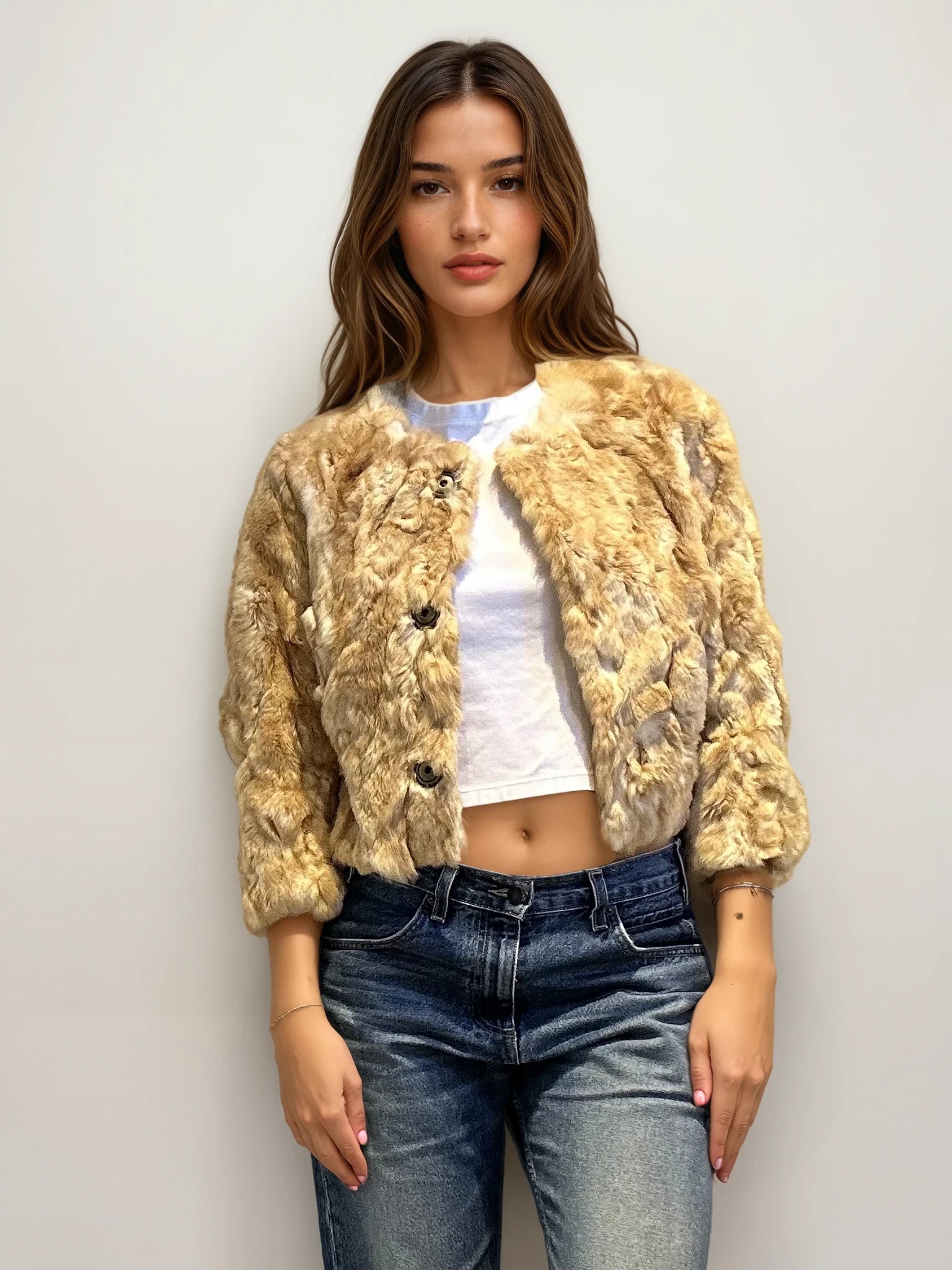 Caramel Short Fur Button Coat