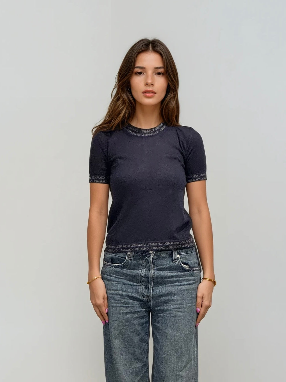 Chanel Navy Spellout Sweater Tee