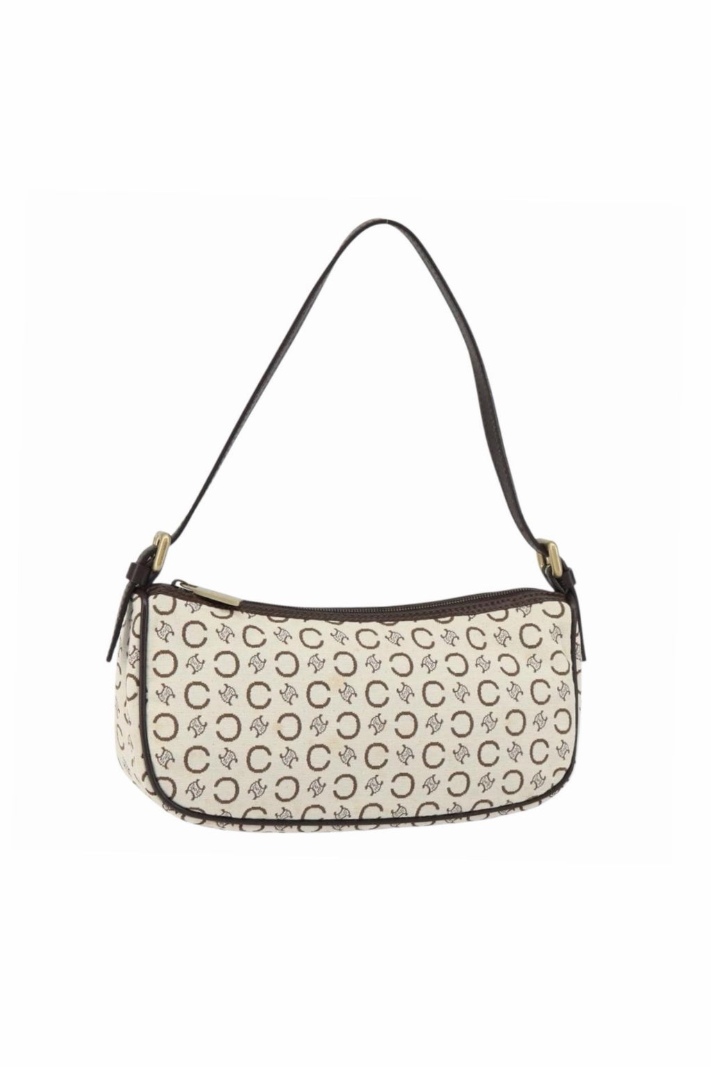 Celine White and Brown Monogram Shoulder Bag