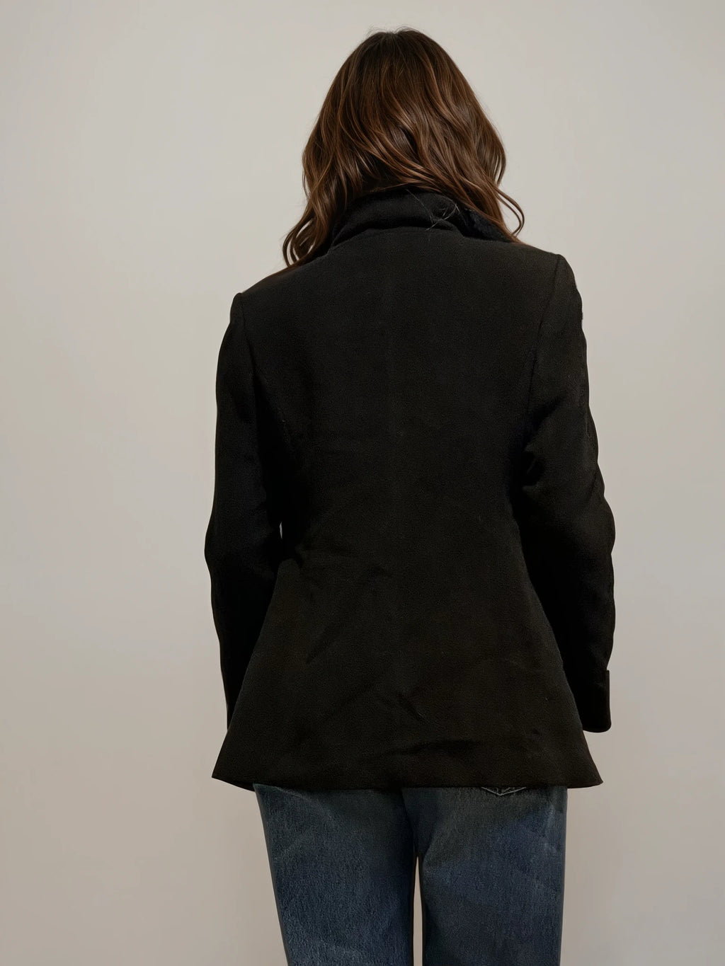 Black Wool and Fur Coat