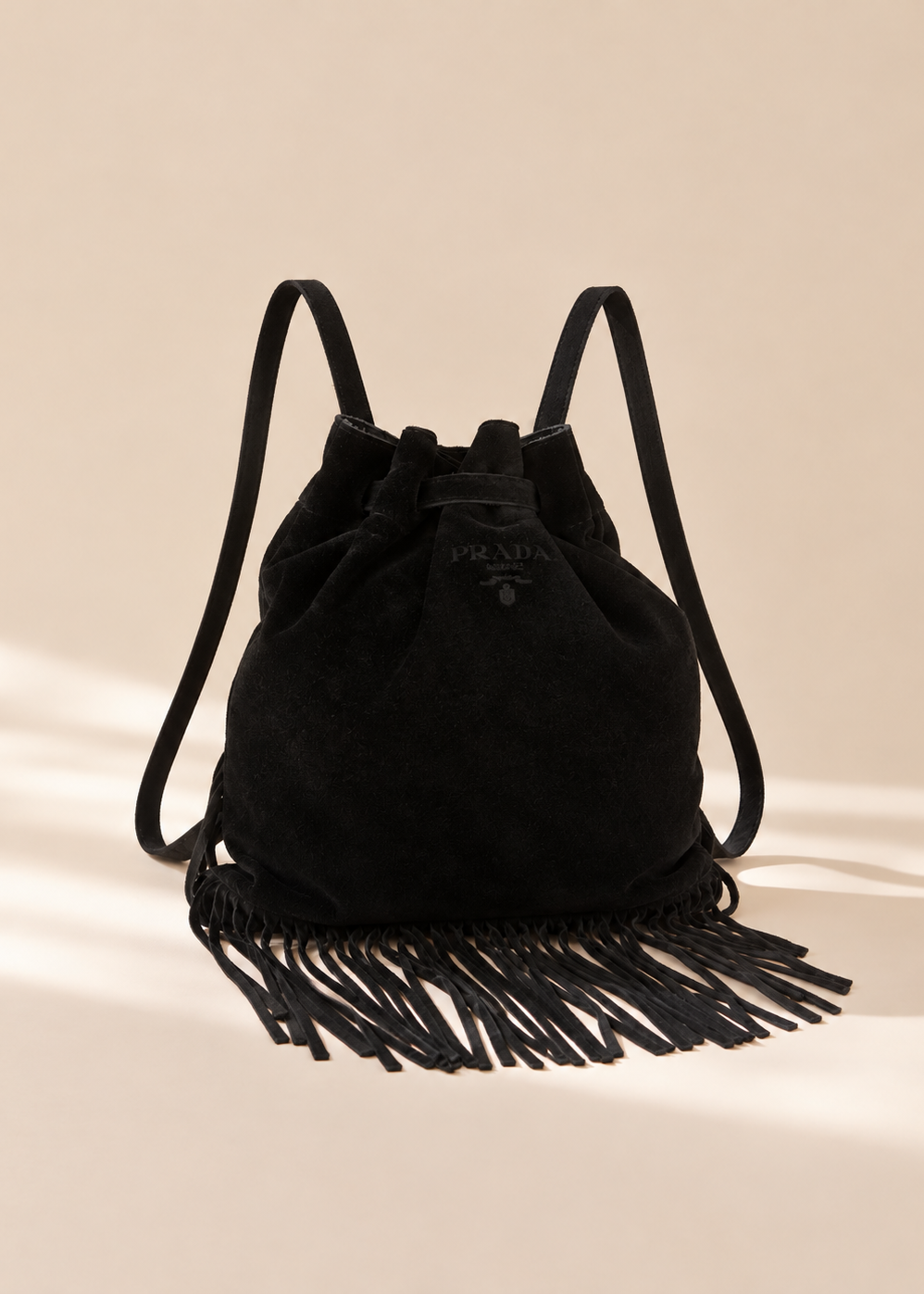 Prada Black Suede Fringe Backpack