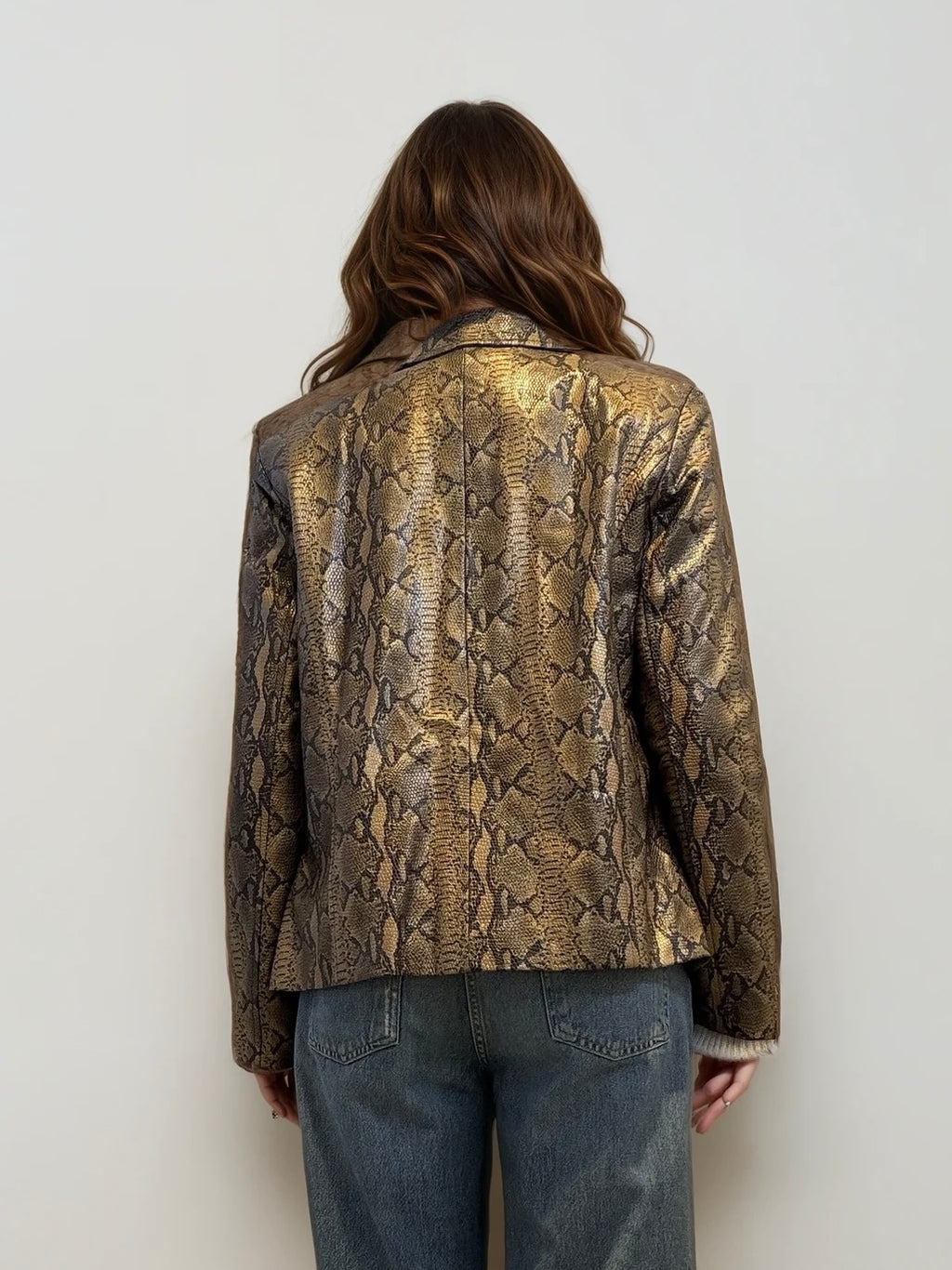 Snakeskin Pattern Leather Jacket