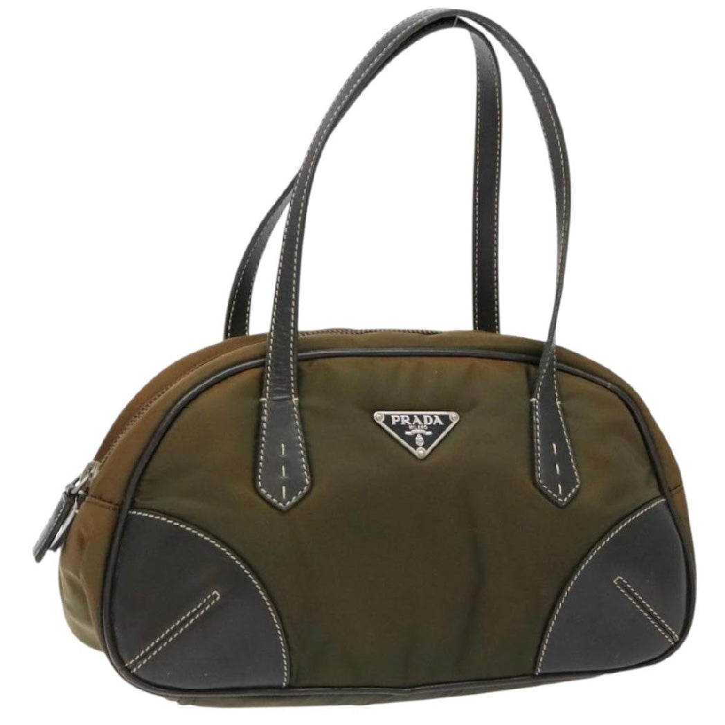 Prada Green Nylon and Leather Bowler Bag