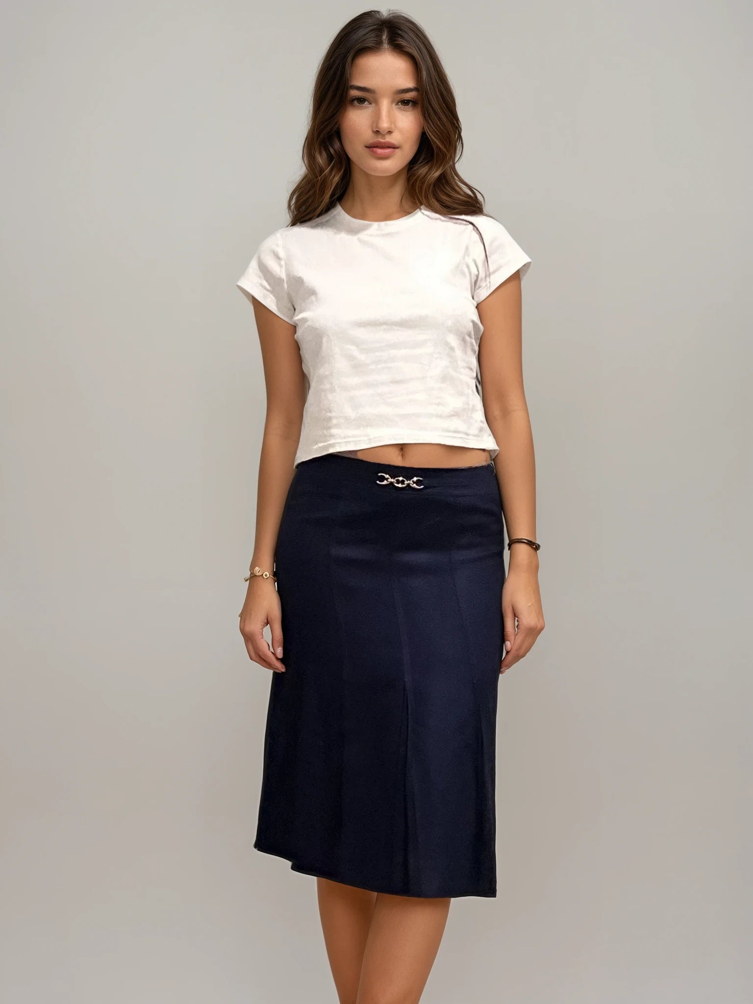 Celine Navy Chain Midi Skirt