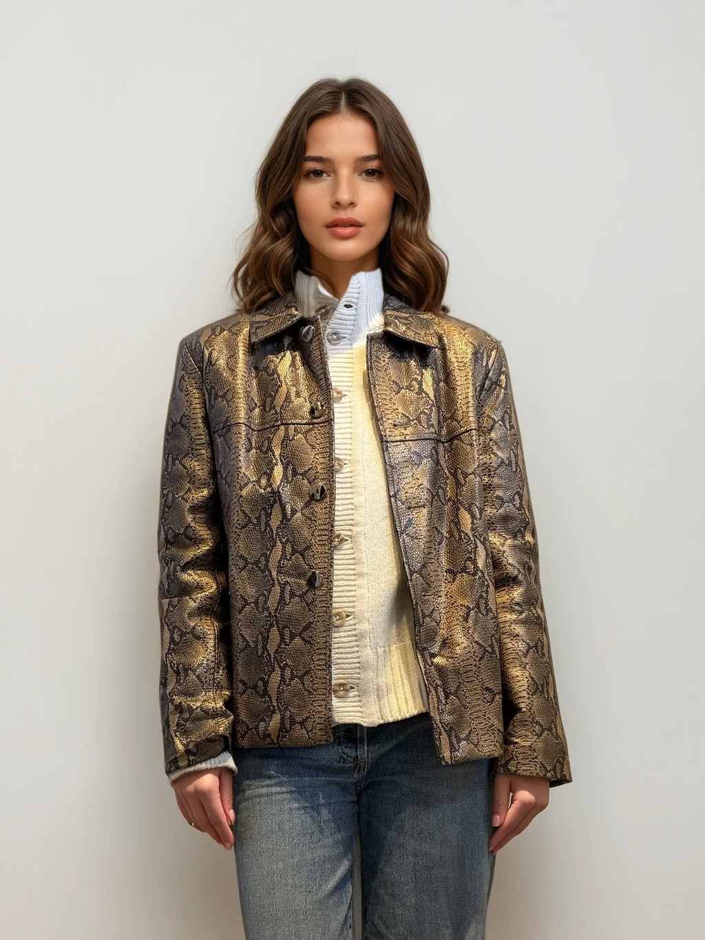Snakeskin Pattern Leather Jacket